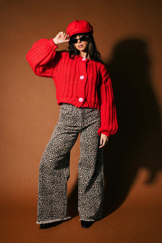You Wish Hand Knit Chunky Cardigan in Red - Dressed in Lala