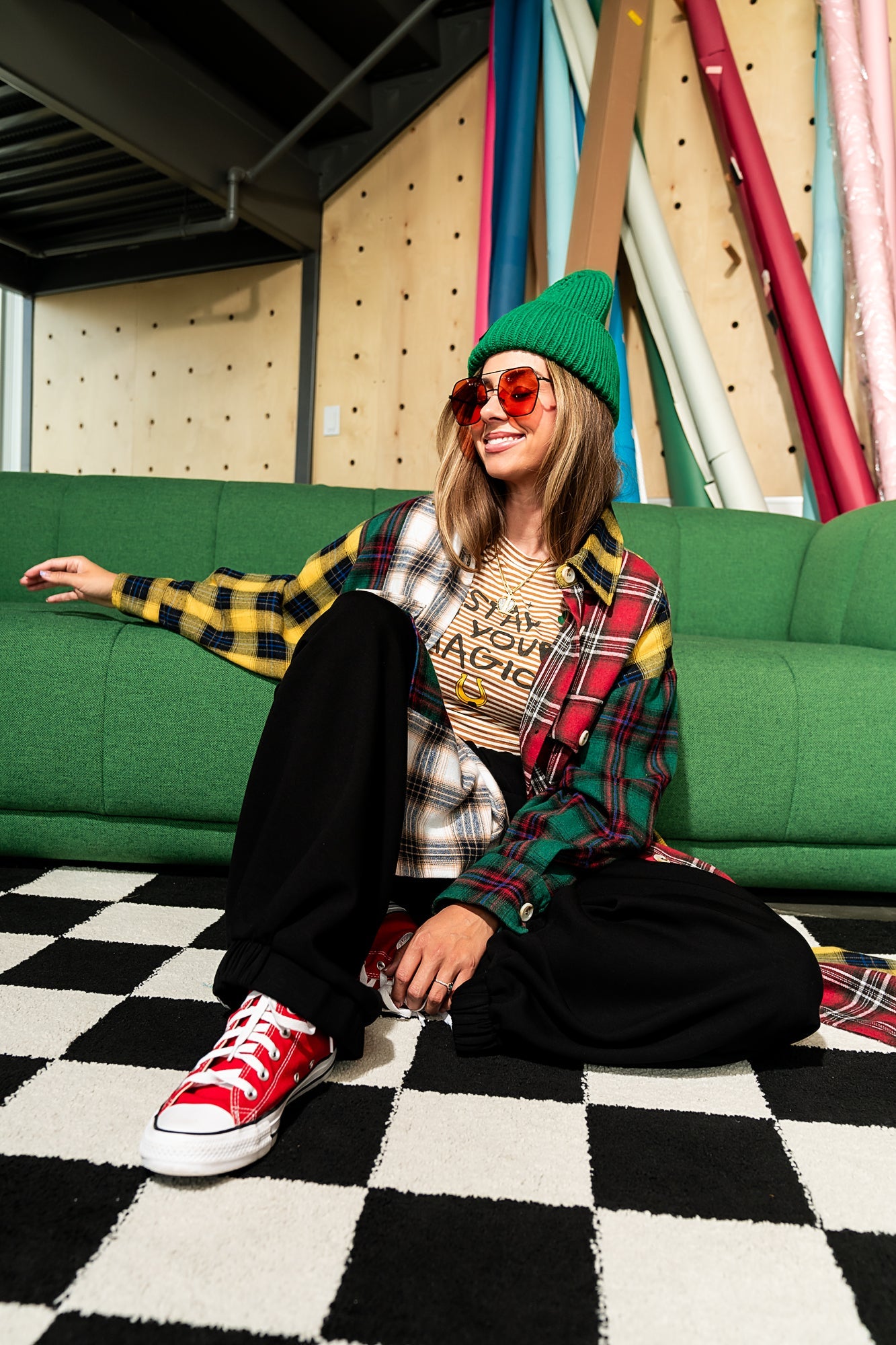 Zuri Oversized Grunge Flannel in Color Block Patchwork - Dressed in Lala