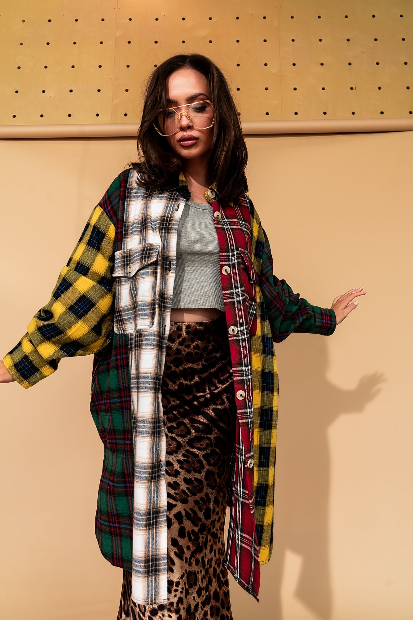Zuri Oversized Grunge Flannel in Color Block Patchwork - Dressed in Lala