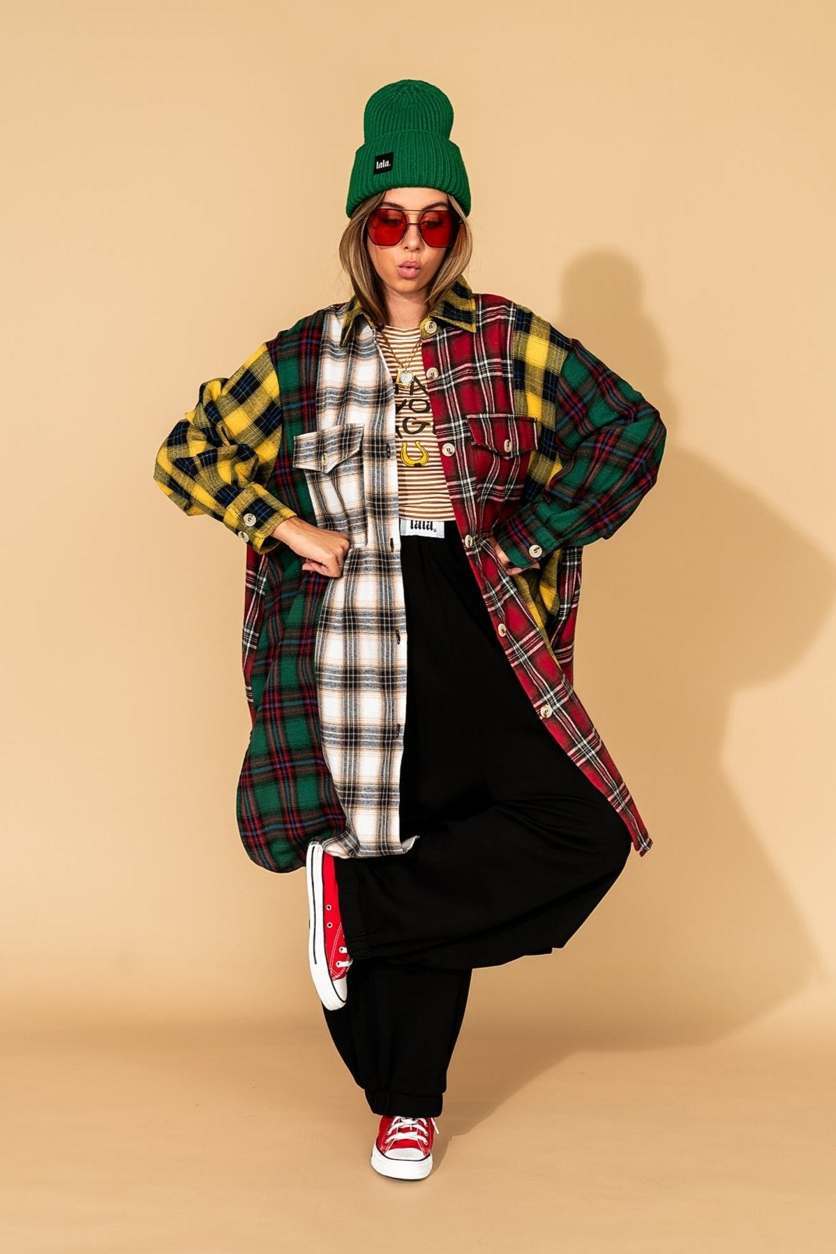Zuri Oversized Grunge Flannel in Color Block Patchwork - Dressed in Lala