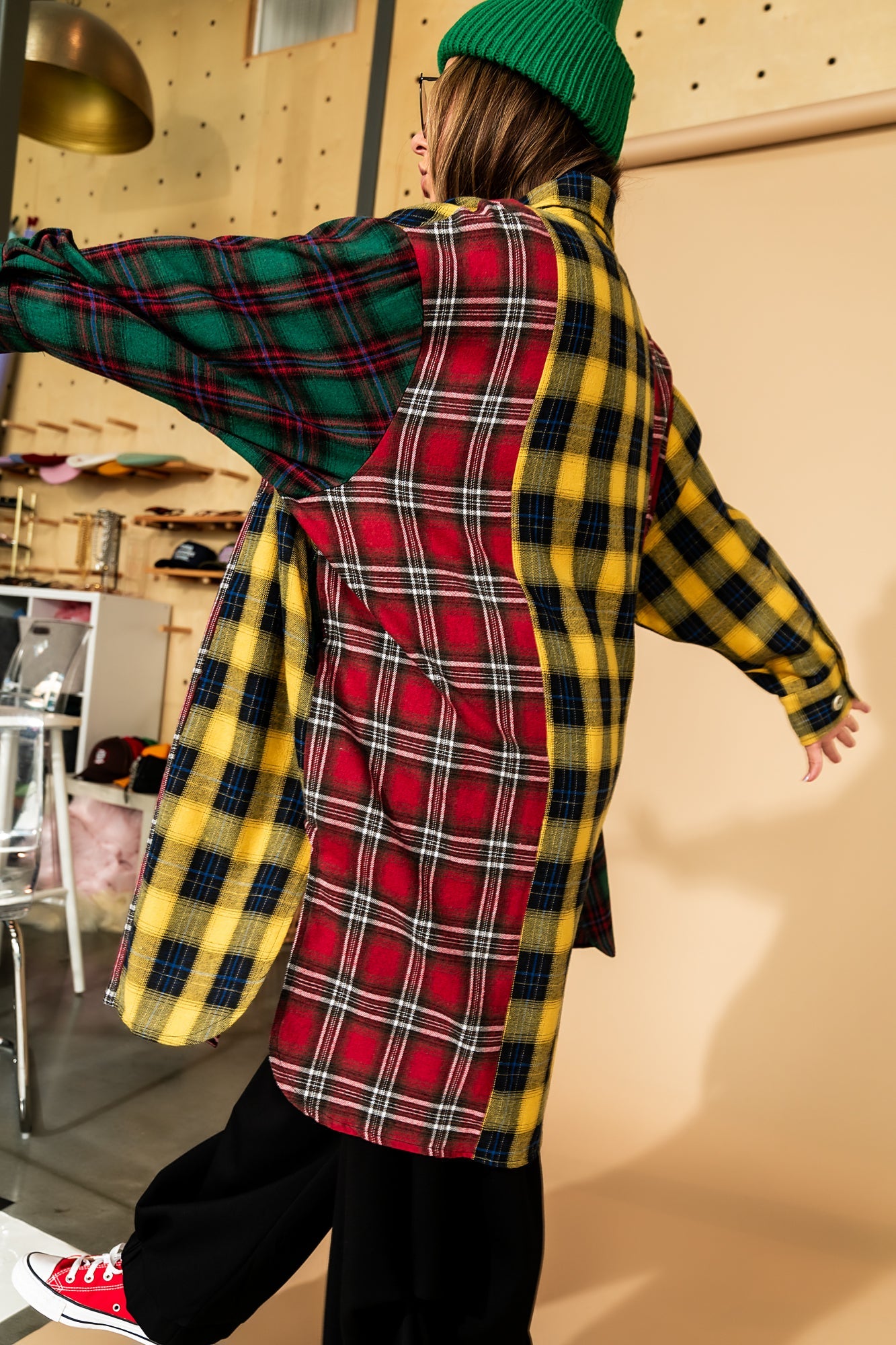 Zuri Oversized Grunge Flannel in Color Block Patchwork - Dressed in Lala