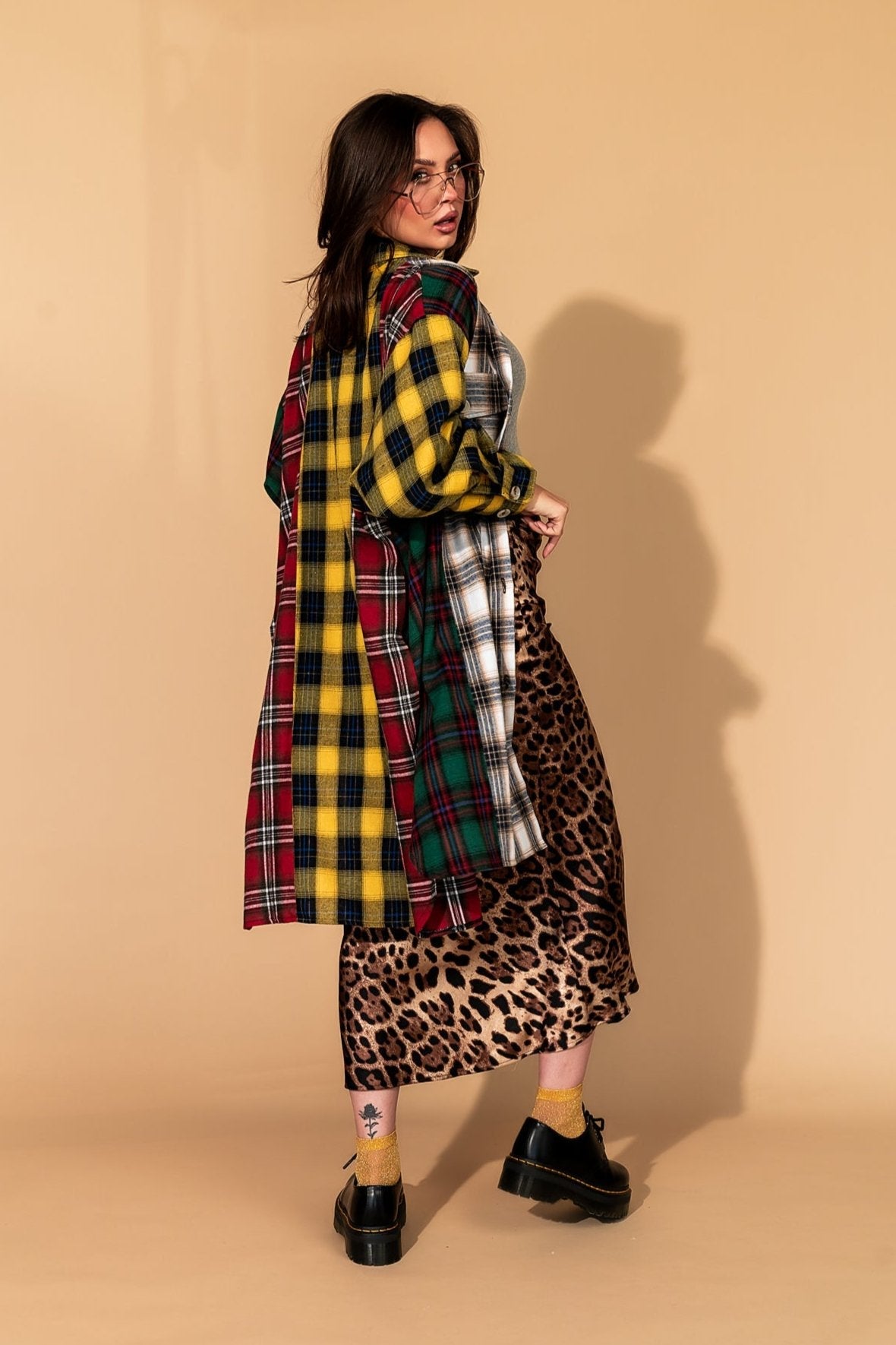 Zuri Oversized Grunge Flannel in Color Block Patchwork - Dressed in Lala