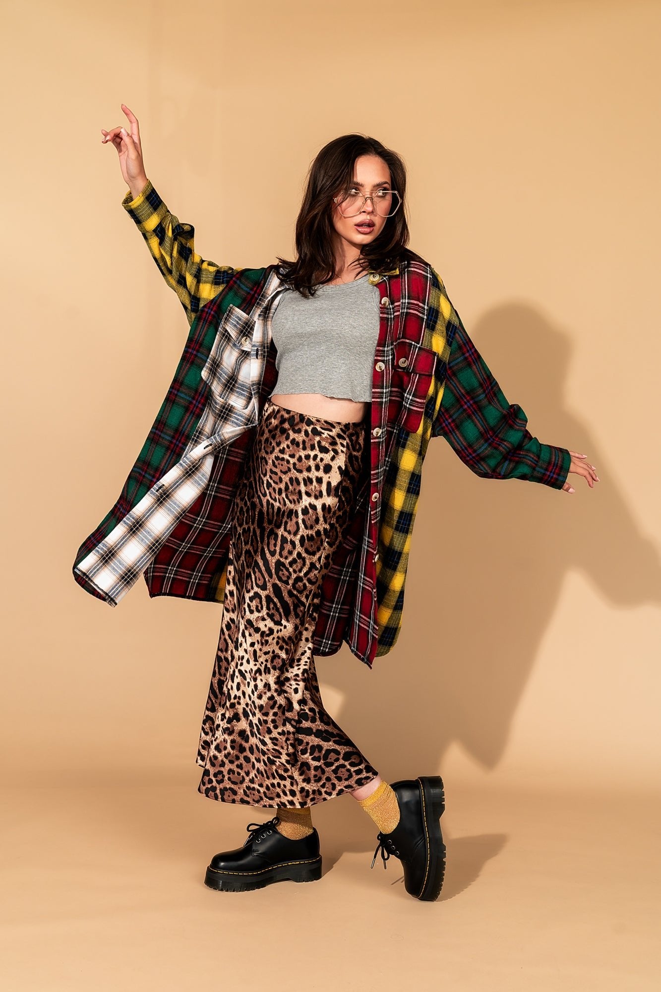 Zuri Oversized Grunge Flannel in Color Block Patchwork - Dressed in Lala