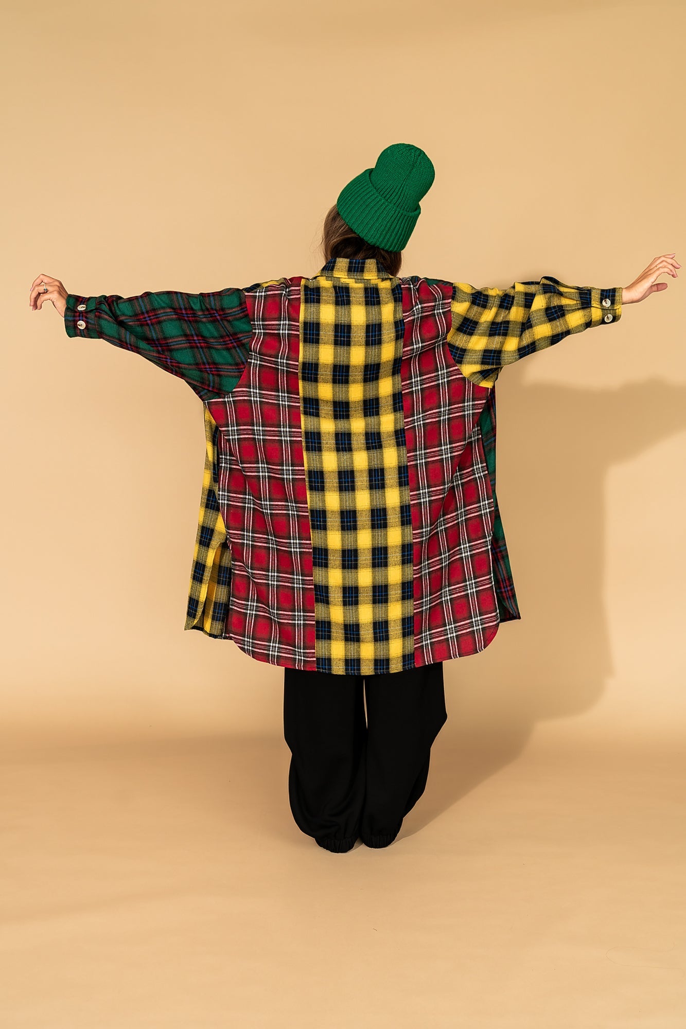 Zuri Oversized Grunge Flannel in Color Block Patchwork - Dressed in Lala
