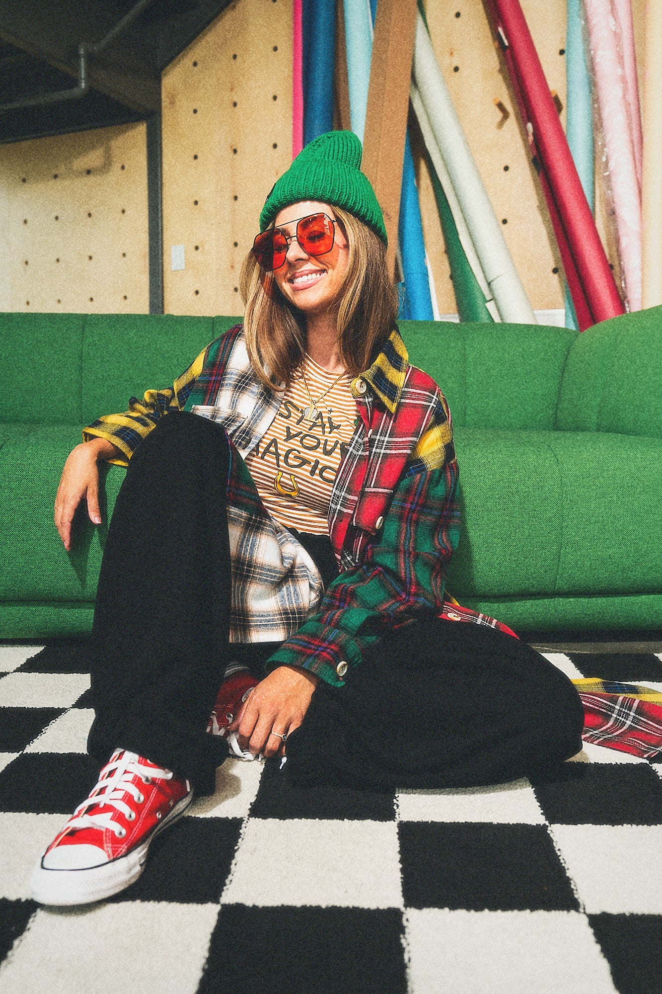 Zuri Oversized Grunge Flannel in Color Block Patchwork - Dressed in Lala