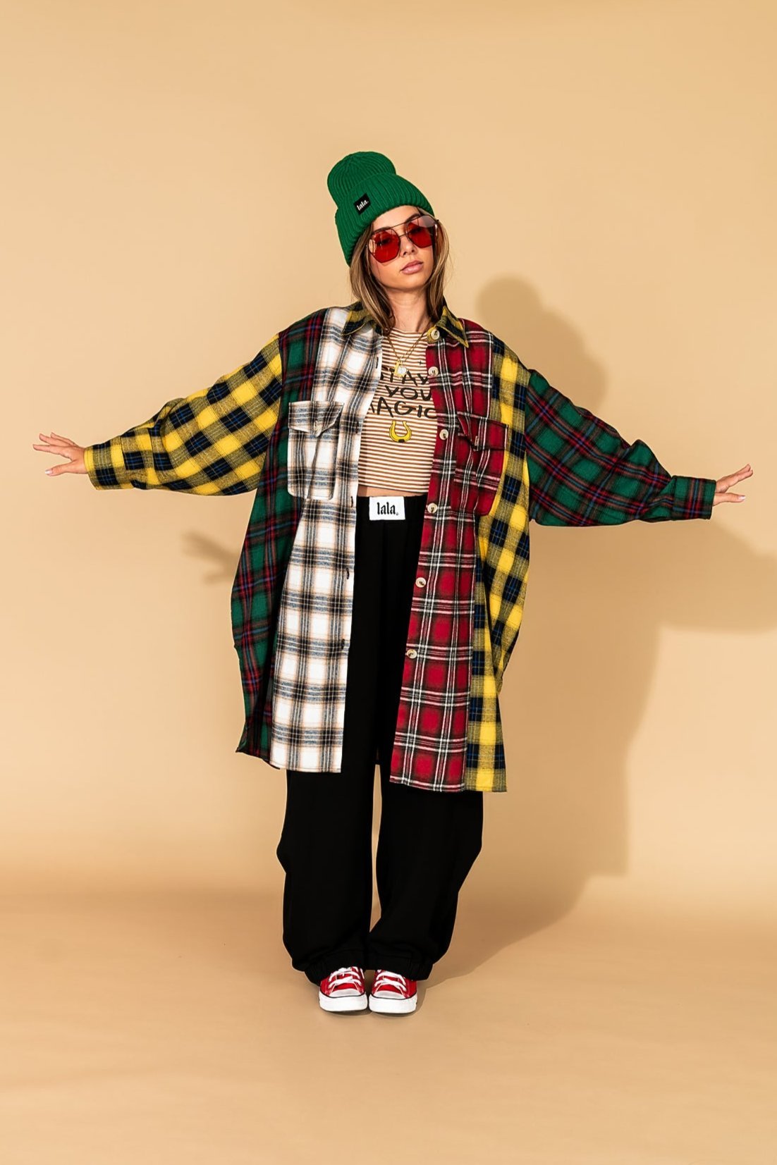 Zuri Oversized Grunge Flannel in Color Block Patchwork - Dressed in Lala
