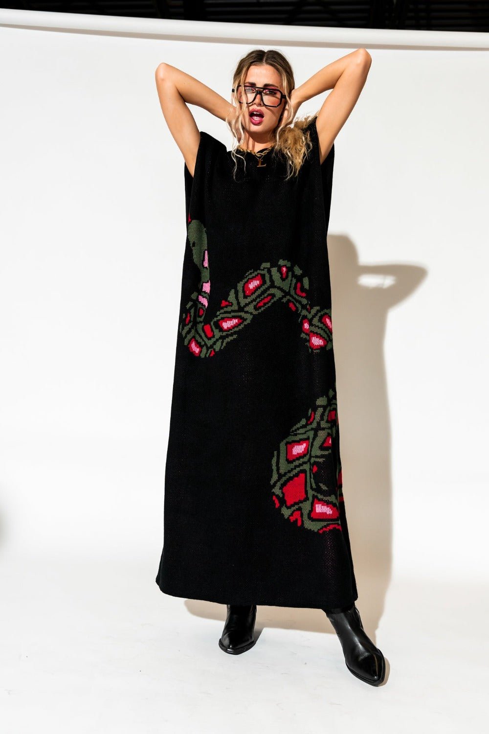 Big Reputation Oversized Knit Maxi Dress in Snake