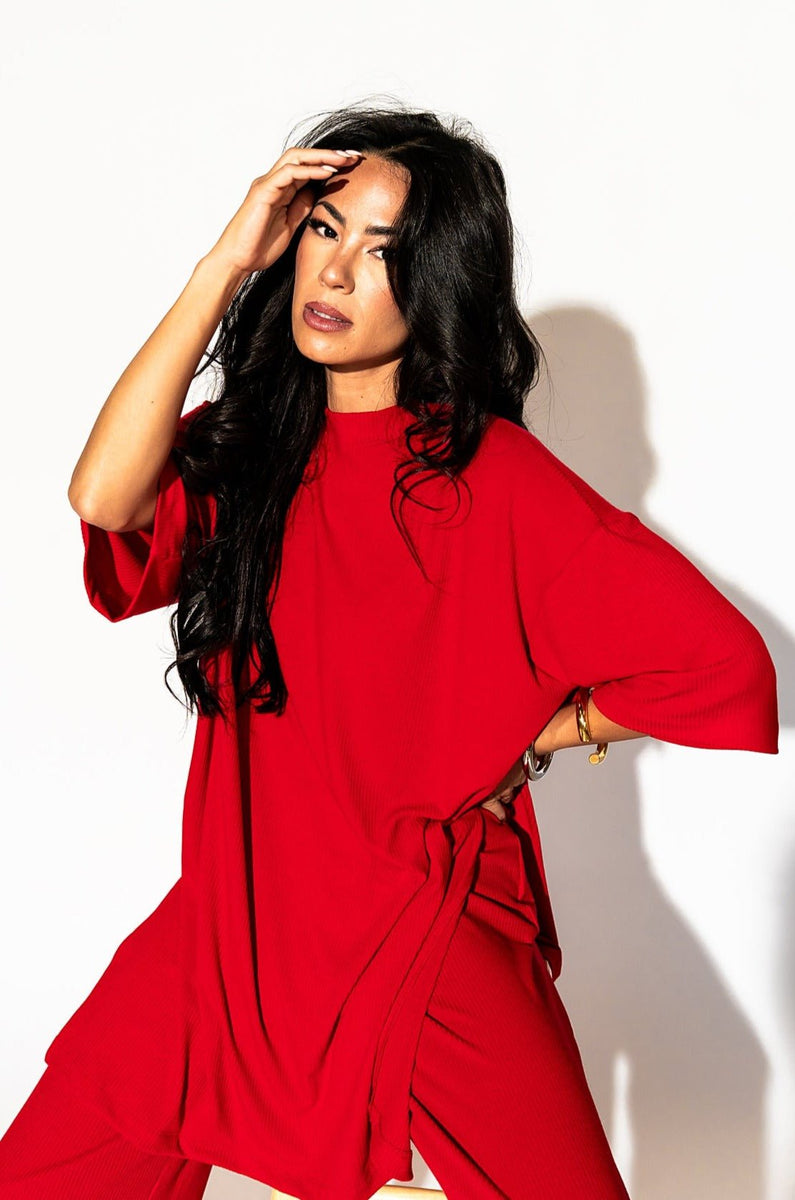 Lex Ribbed Playsuit in Cherry Red Dressed in Lala