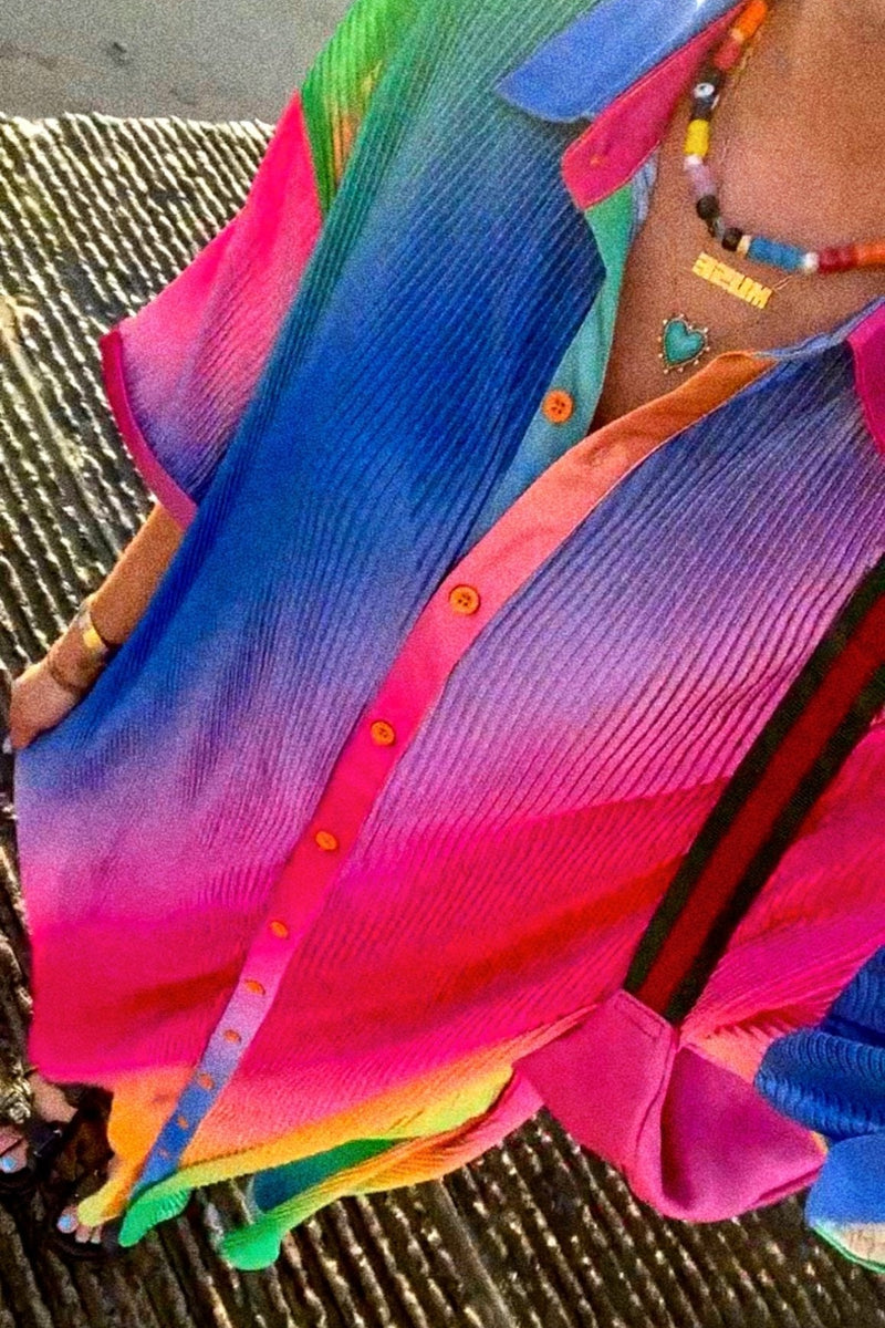 So Far So Good Oversized Plissé Dress in Prismatic Rainbow Dressed in