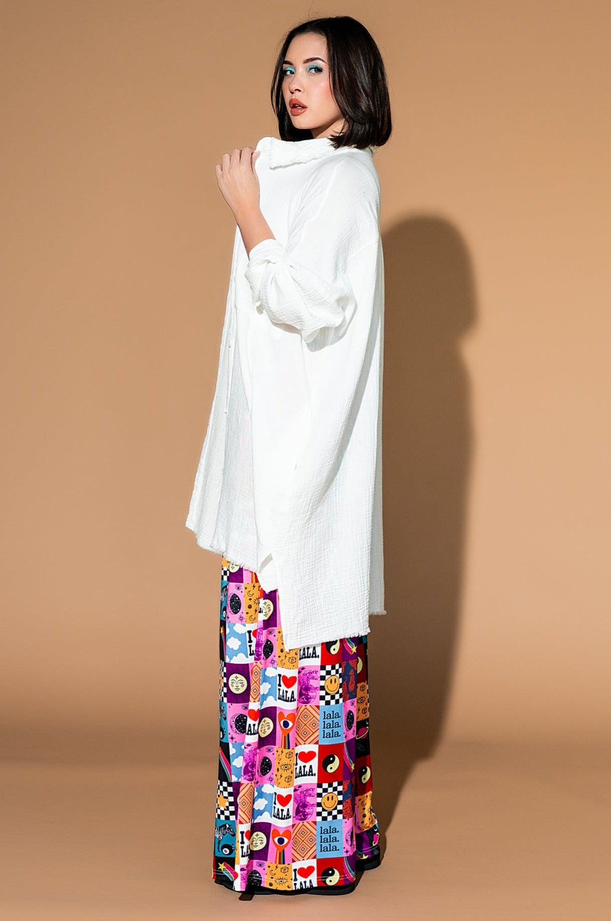 Lala Made Me Do It Oversized Button Up in White
