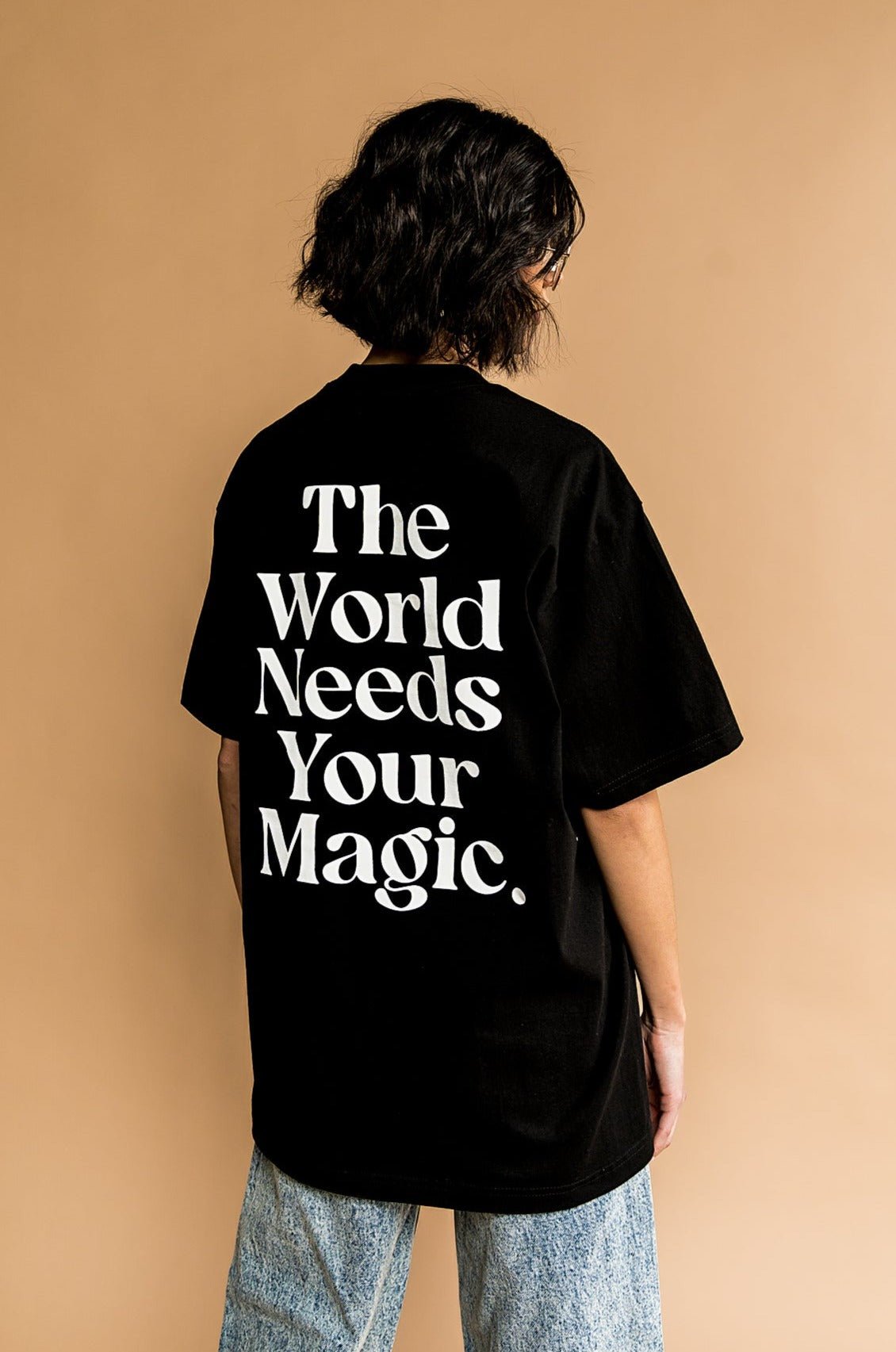 The World Needs Your Magic Oversized Tee in Black + White