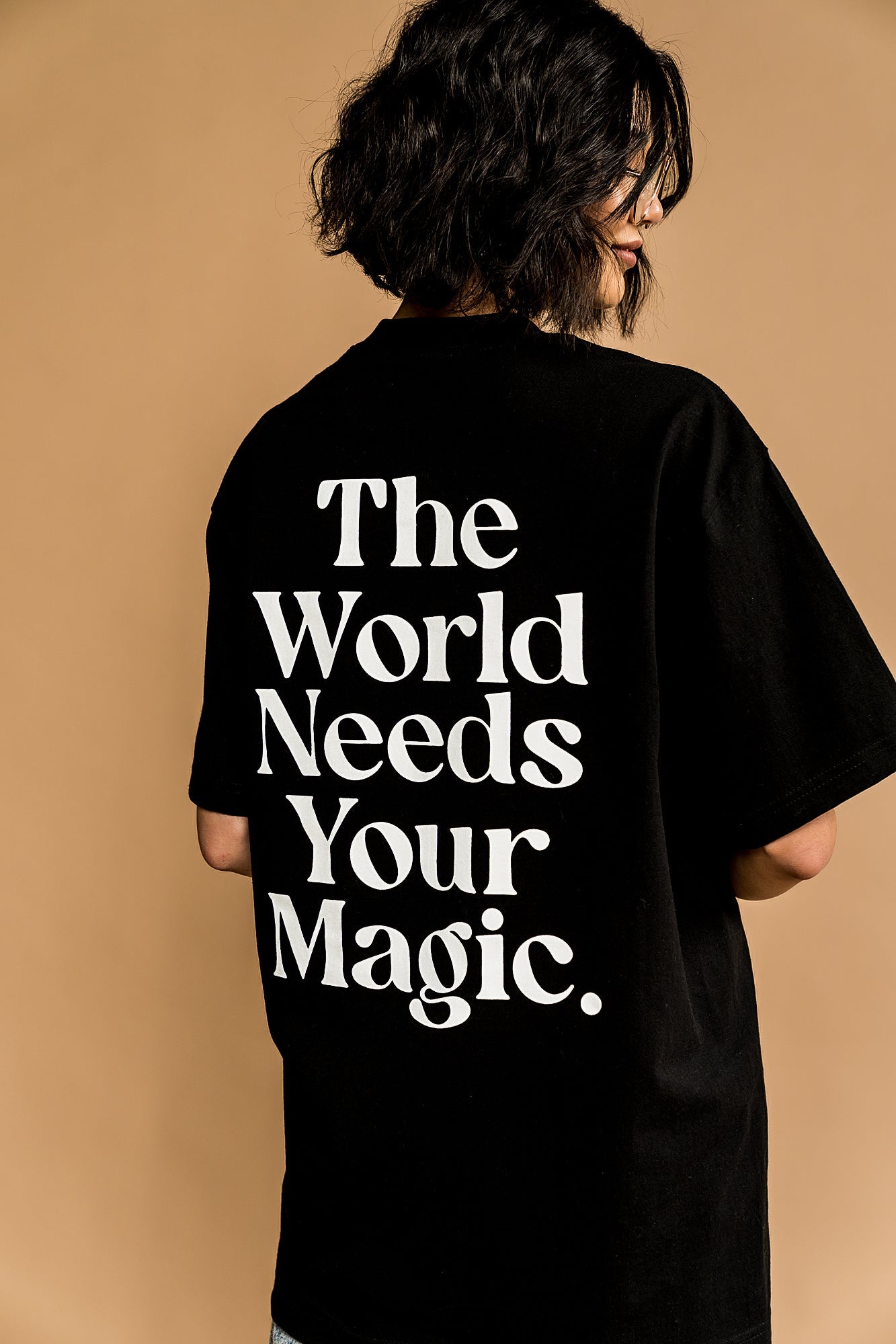 The World Needs Your Magic Oversized Tee in Black + White