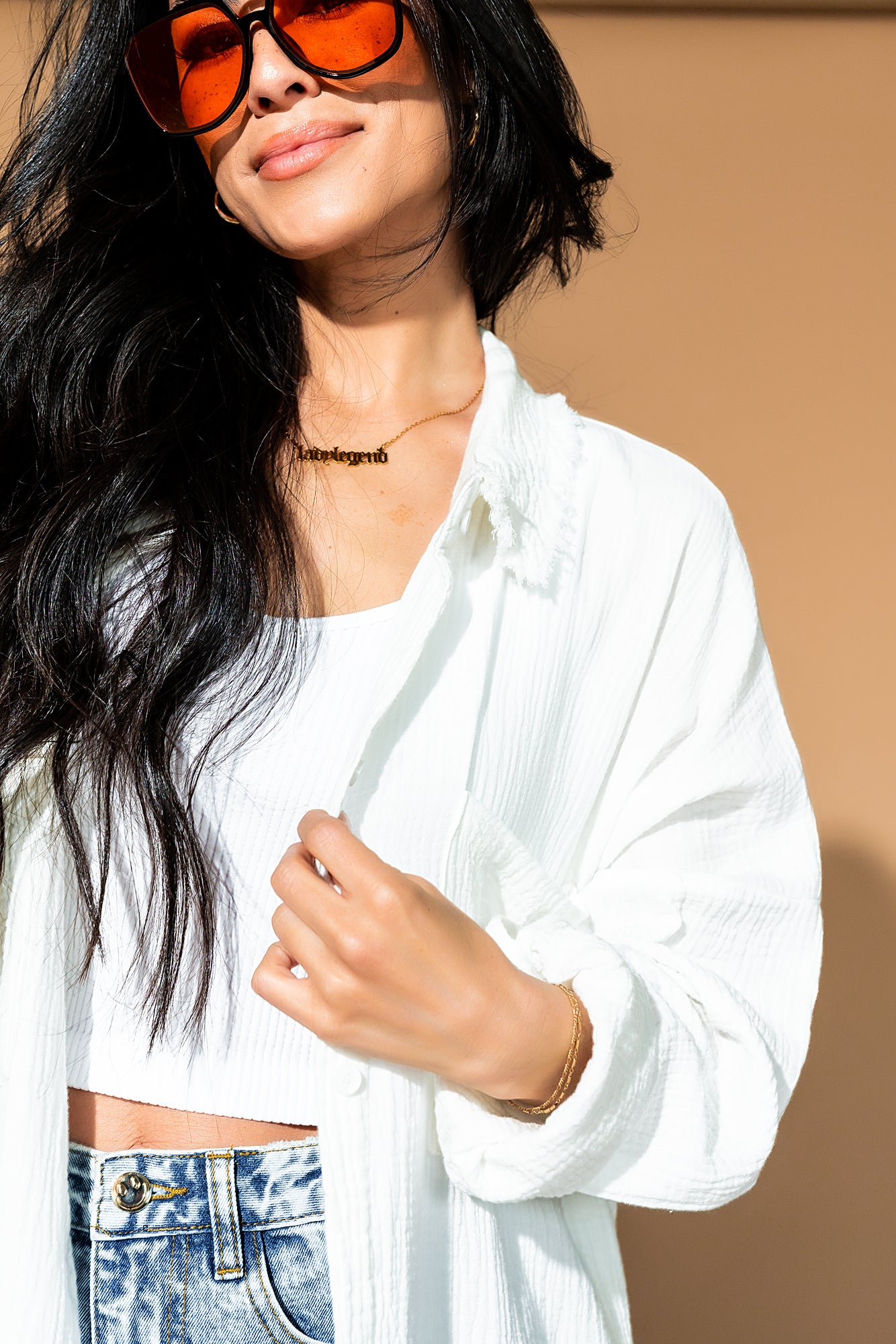 Lala Made Me Do It Oversized Button Up in White