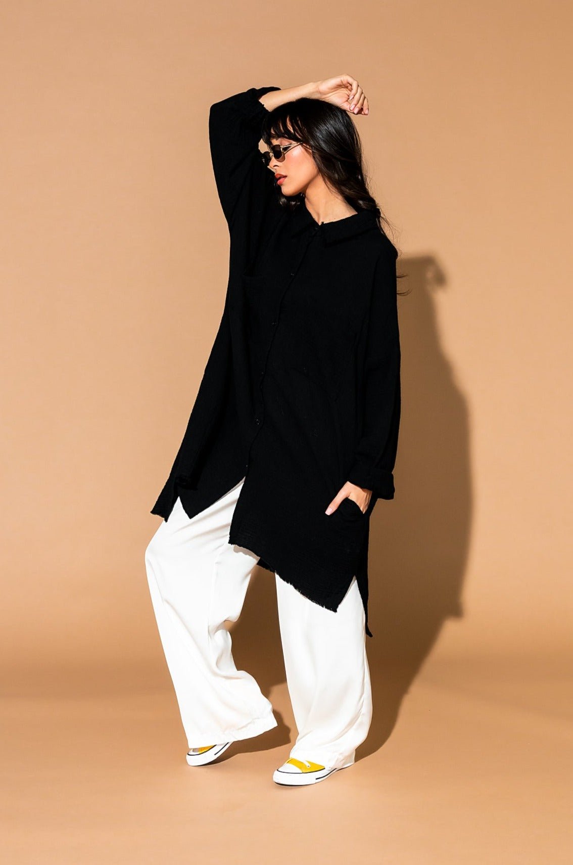 Lala Made Me Do It Oversized Button Up in Black