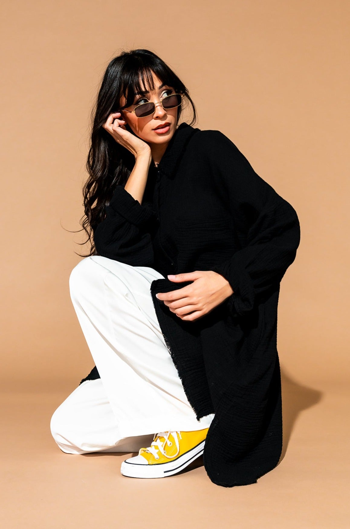 Lala Made Me Do It Oversized Button Up in Black