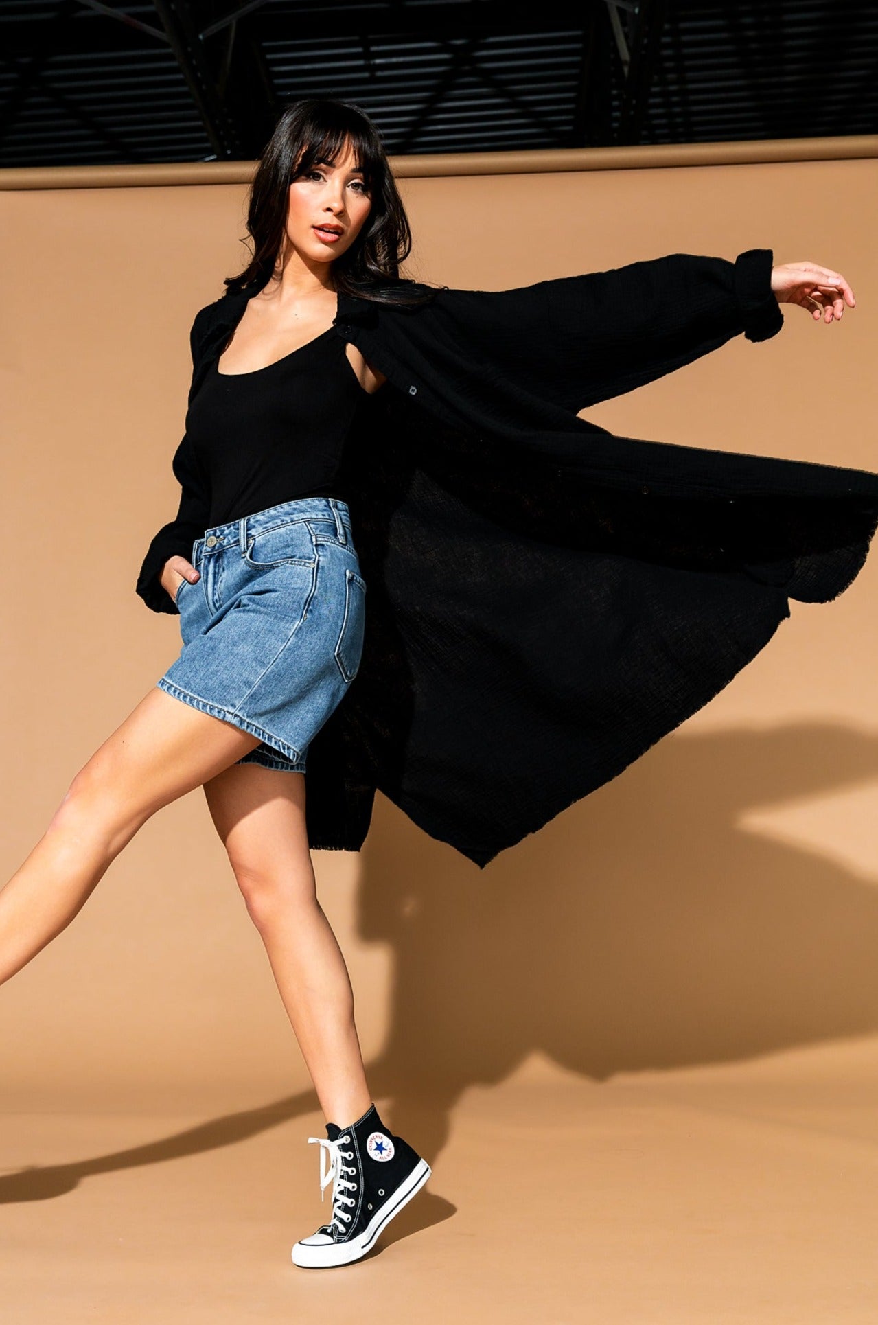 Lala Made Me Do It Oversized Button Up in Black