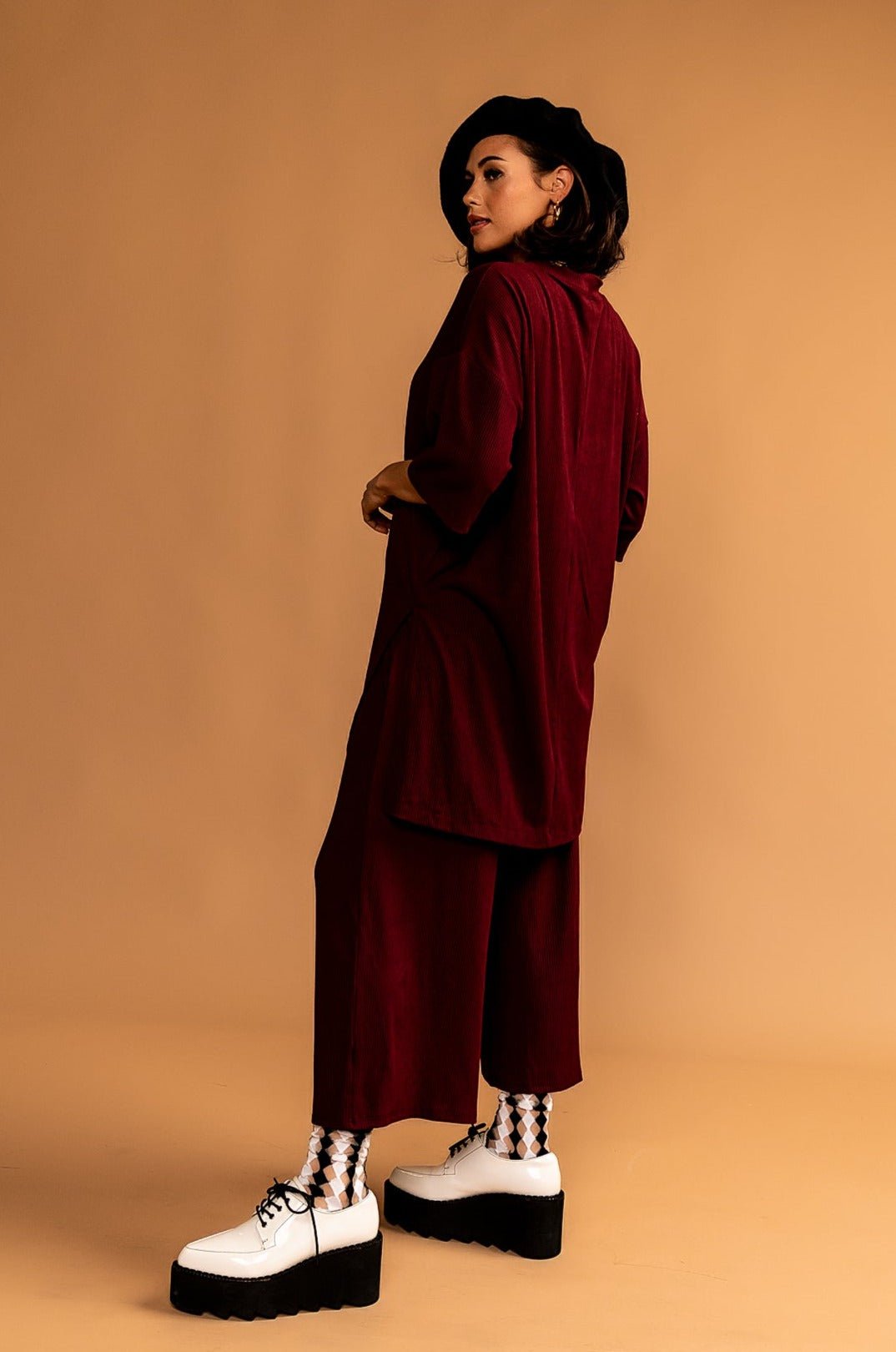 Lex Ribbed Playsuit in Wine