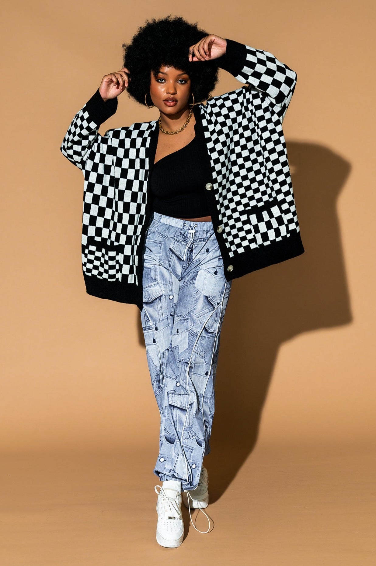 Love You Oversized Cardigan in Mixed Checkerboard