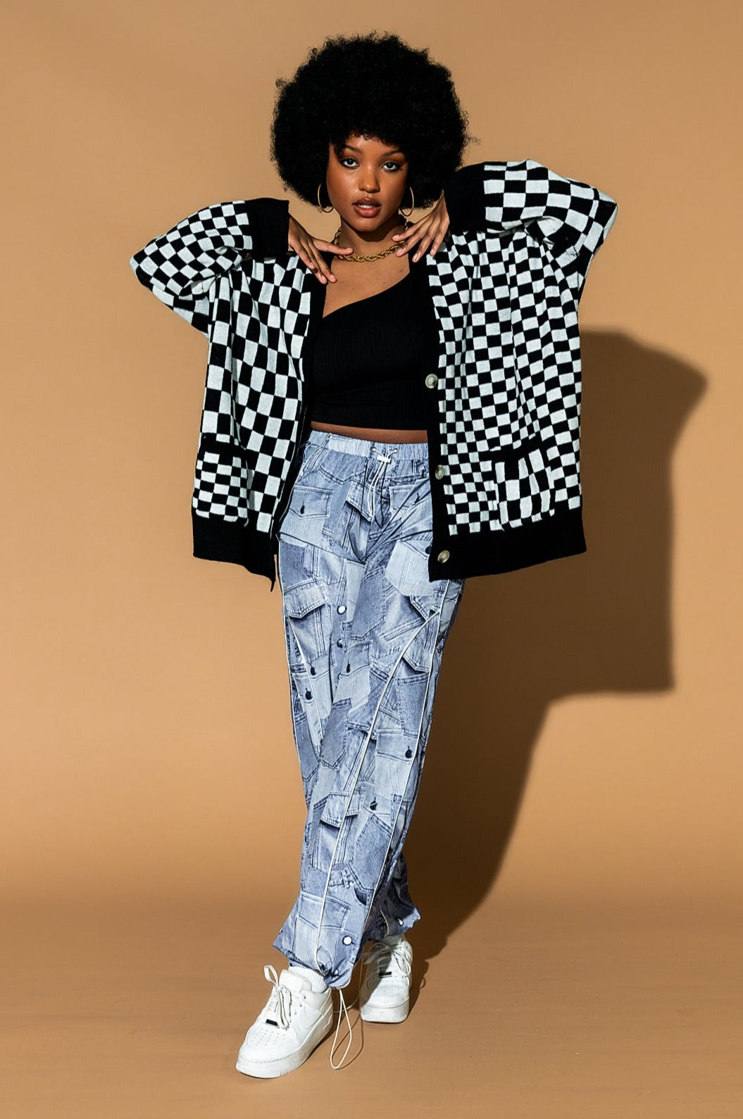 Love You Oversized Cardigan in Mixed Checkerboard