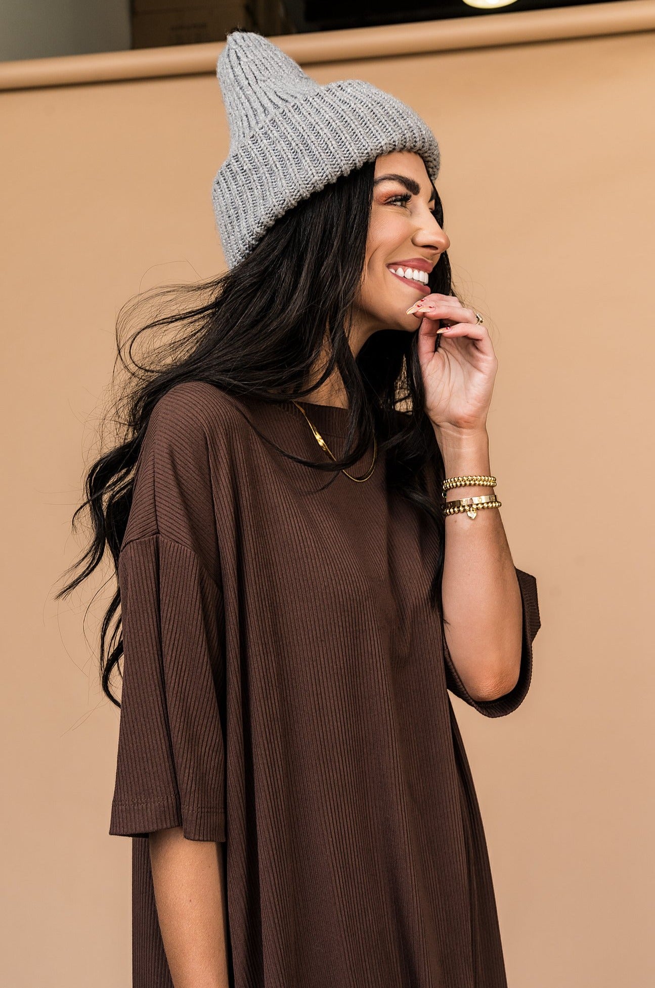 Lex Ribbed Playsuit in Mocha