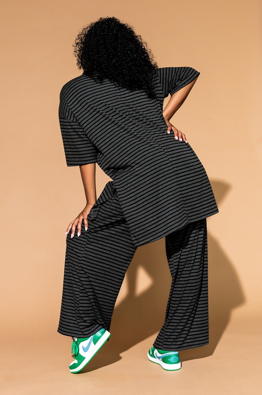 Leveled Up Ribbed Playsuit in Charcoal Stripe