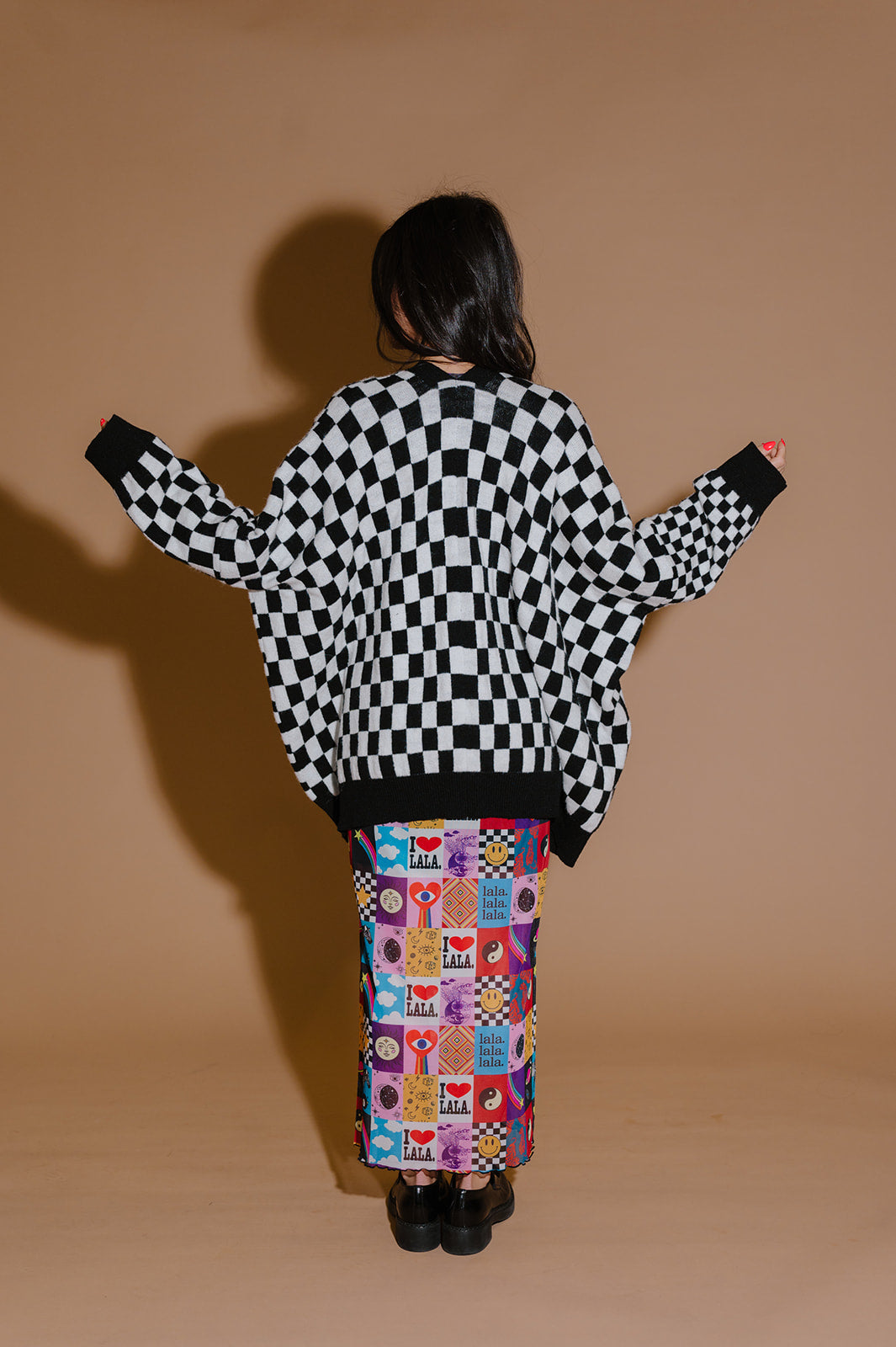 Love You Oversized Cardigan in Mixed Checkerboard