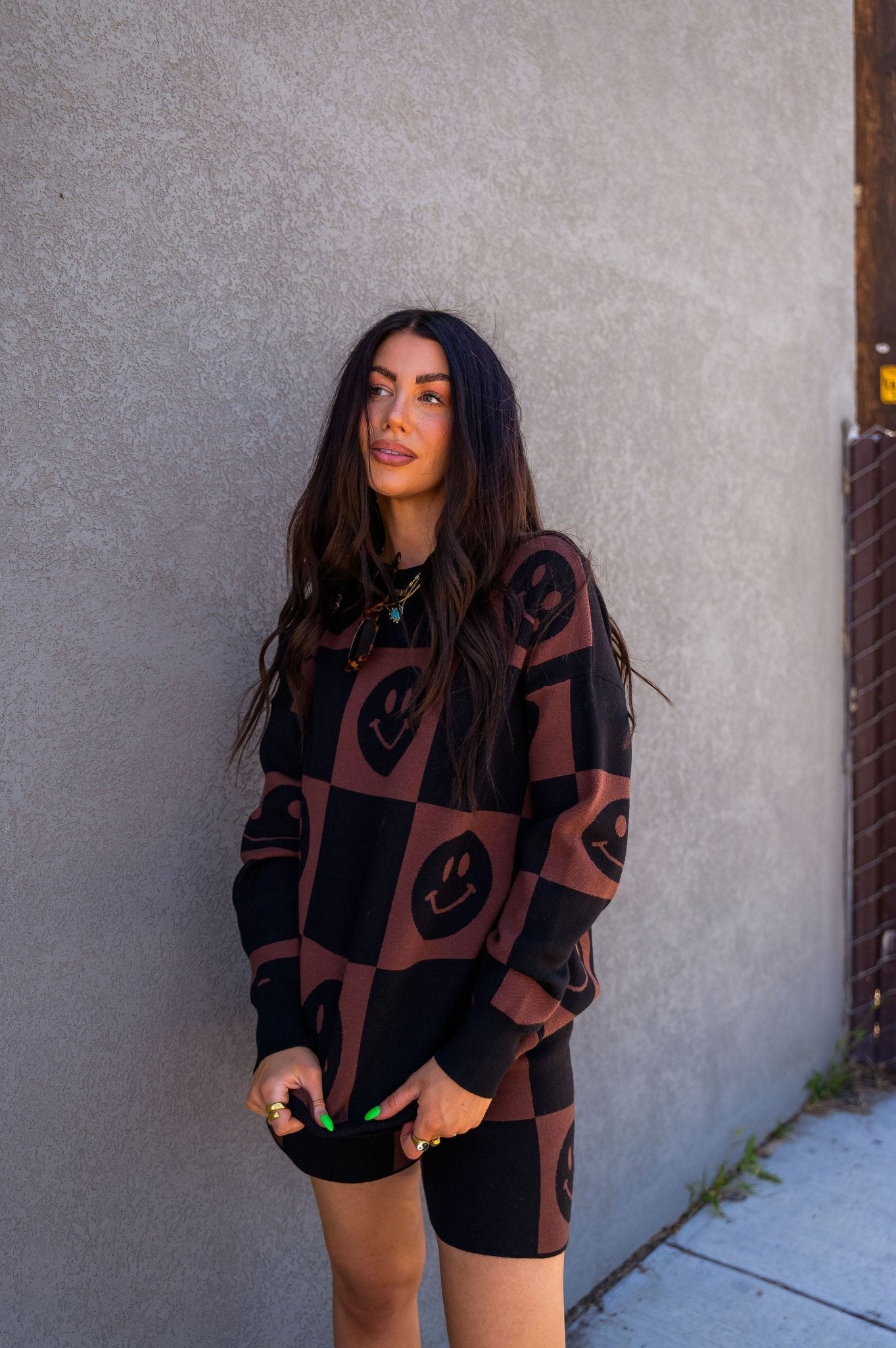 Good Time Girl Knit Short Set in Mocha Check