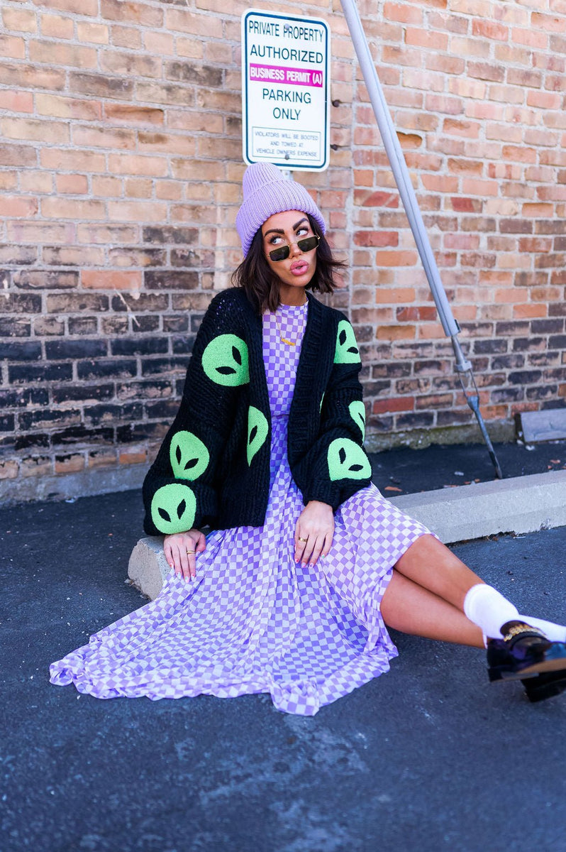 More You Mesh Maxi Dress in Lavender Checkerboard *RESTOCKED* Dressed