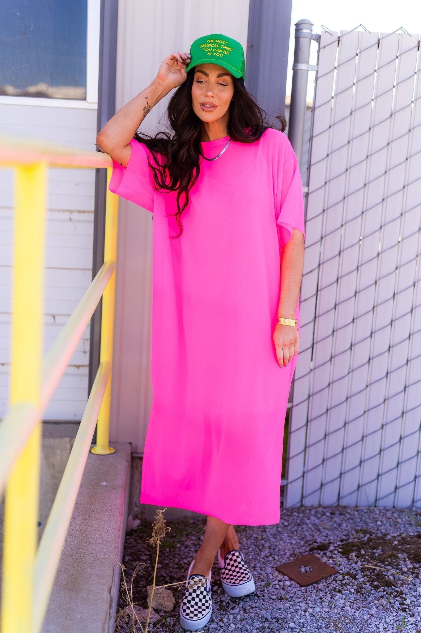 Karma Oversized Mesh Dress + Slip in Electric Pink *RESTOCKED*