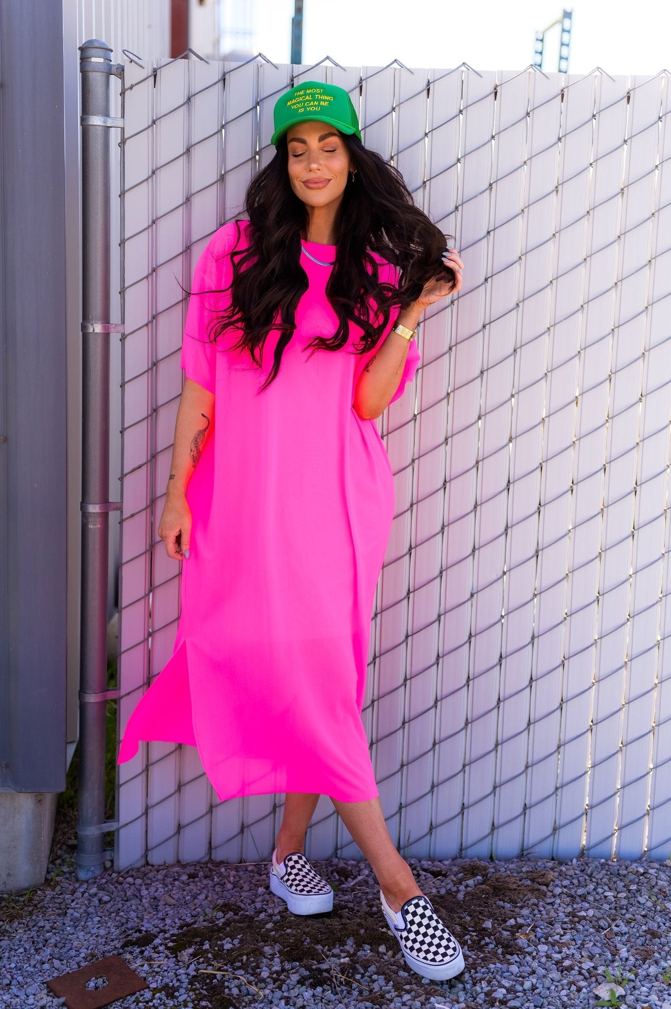 Karma Oversized Mesh Dress + Slip in Electric Pink *RESTOCKED*