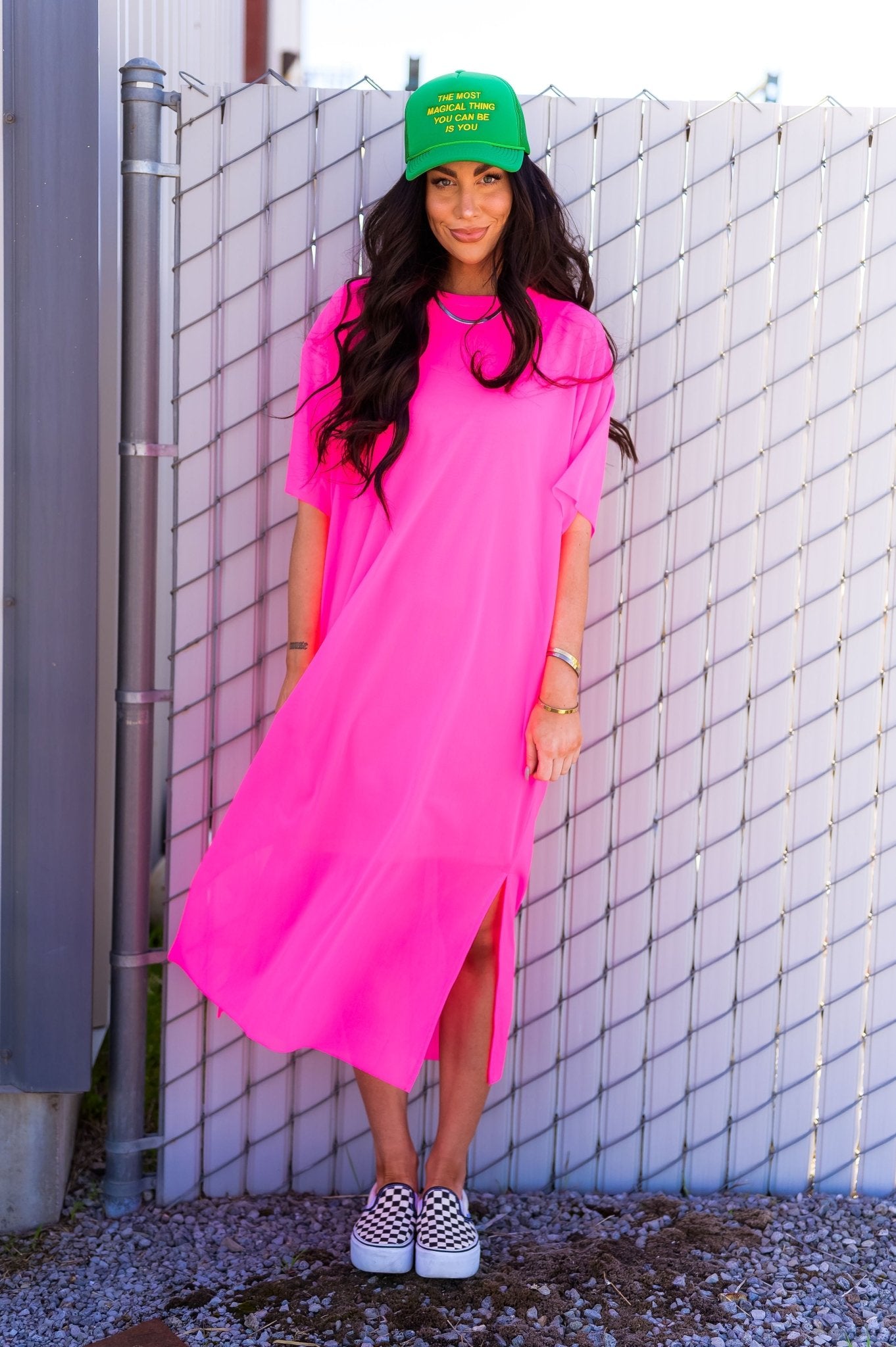 Karma Oversized Mesh Dress + Slip in Electric Pink *RESTOCKED*