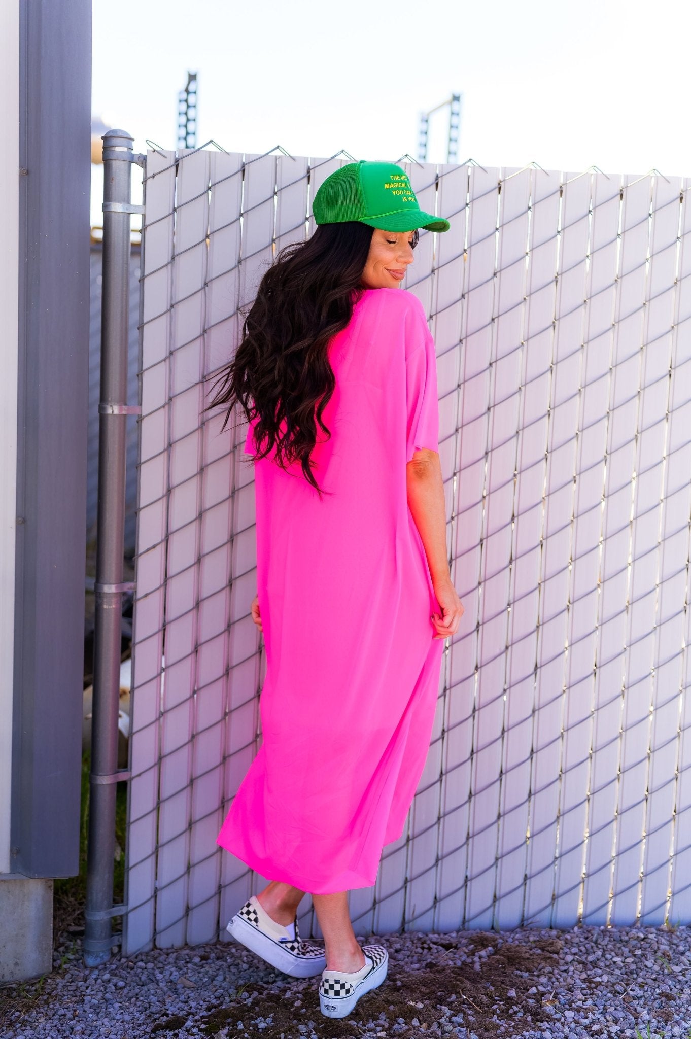 Karma Oversized Mesh Dress + Slip in Electric Pink *RESTOCKED*