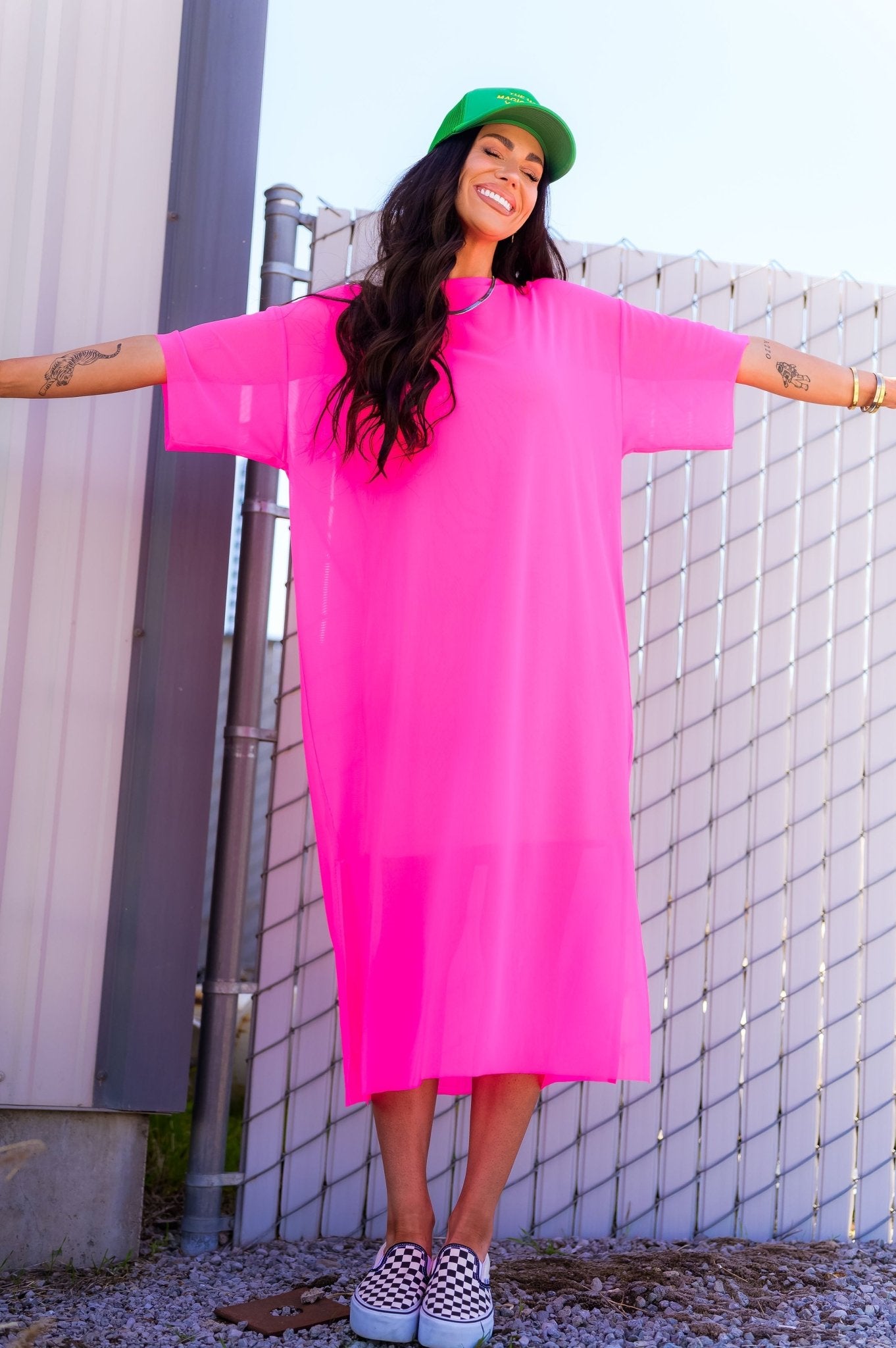 Karma Oversized Mesh Dress + Slip in Electric Pink *RESTOCKED*