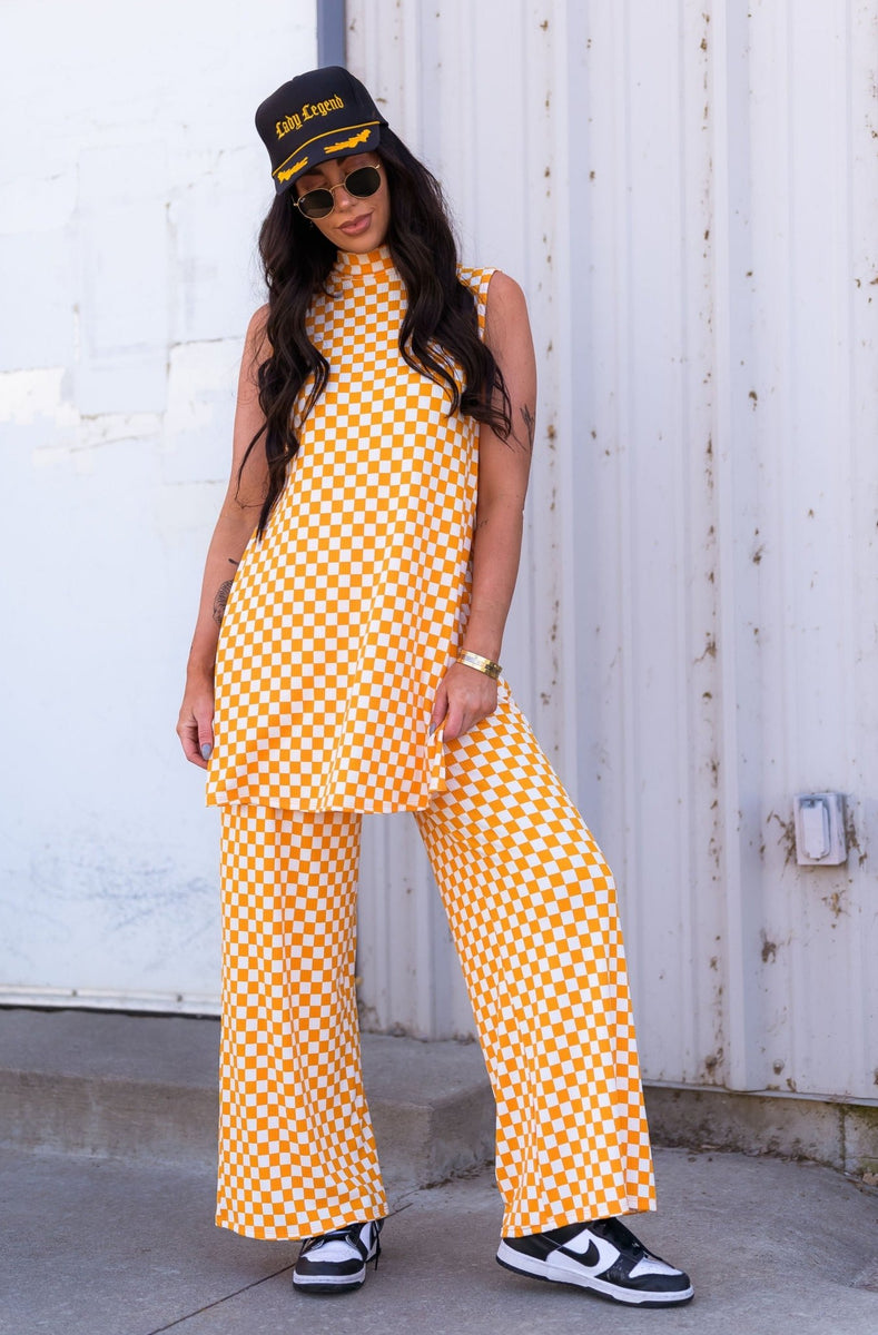 Gigi Sleeveless Ribbed Playsuit in Sunshine Check Dressed in Lala