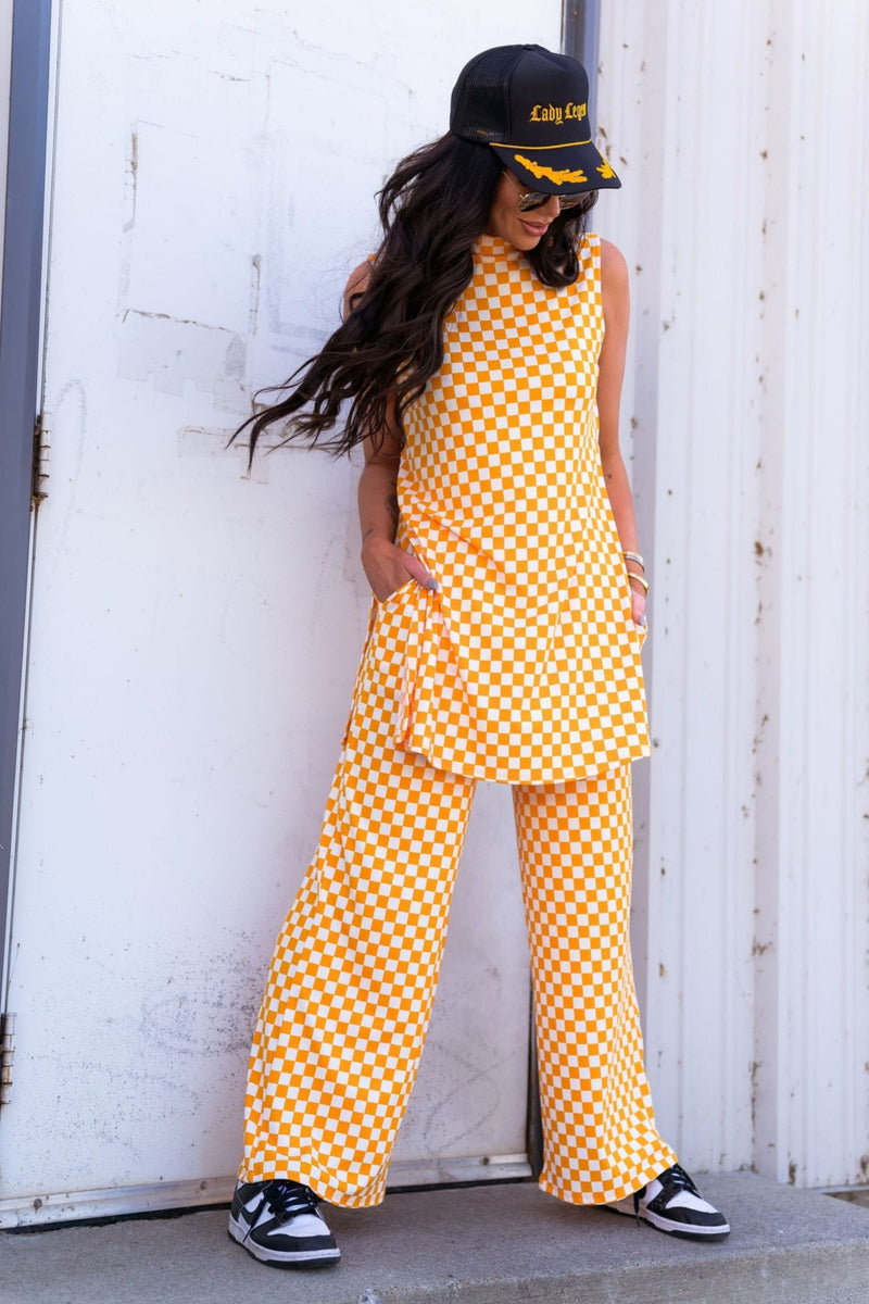 Gigi Sleeveless Ribbed Playsuit in Sunshine Check Dressed in Lala