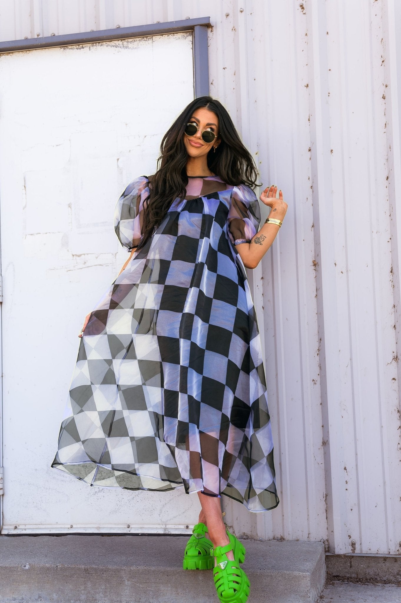 Star Energy Organza Dress in Checkerboard