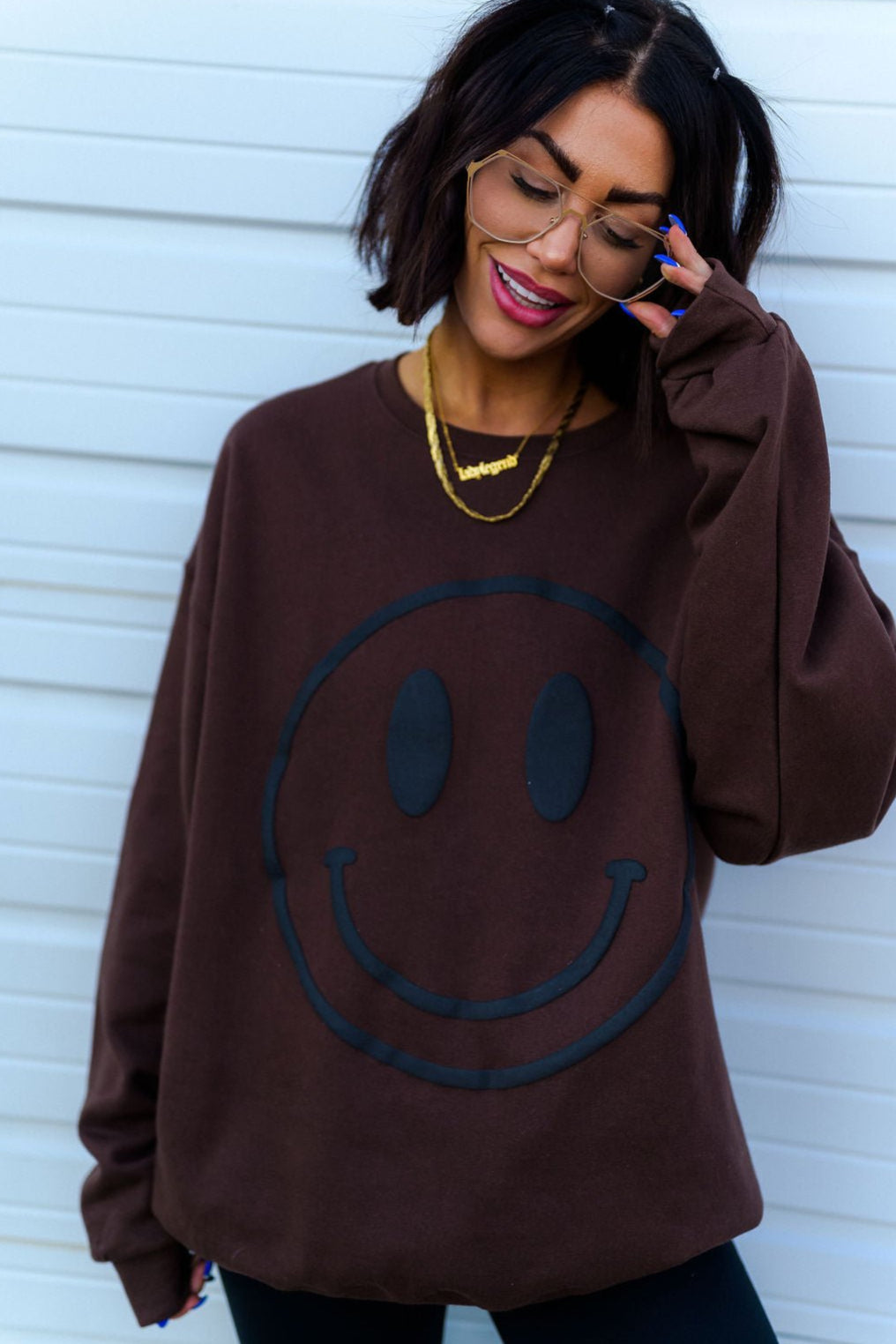 The World Needs Your Magic Puff Print Pullover in Mocha + Black