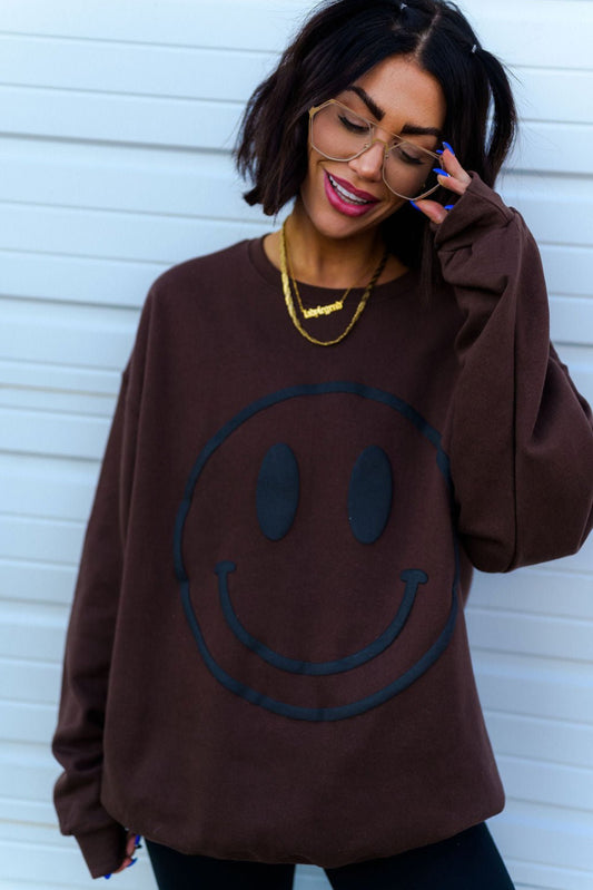 The World Needs Your Magic Puff Print Pullover in Mocha + Black