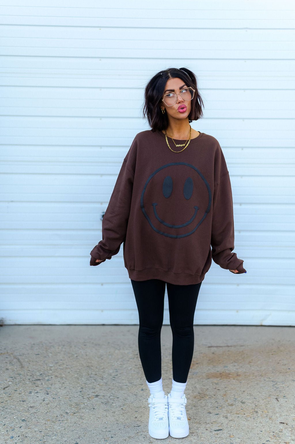 The World Needs Your Magic Puff Print Pullover in Mocha + Black