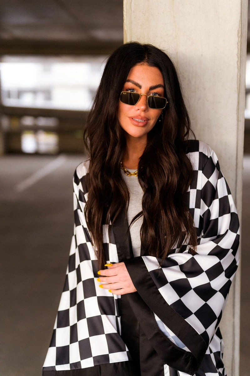 Good Karma Kimono in Checkerboard Dressed in Lala