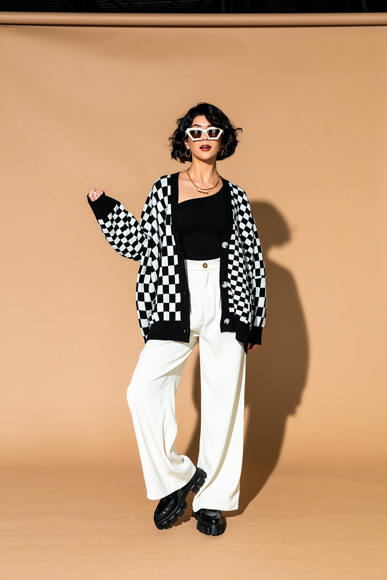 Love You Oversized Cardigan in Mixed Checkerboard