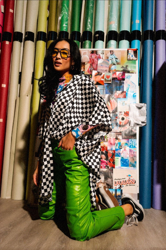 Live a Little Oversized Top in Checkerboard