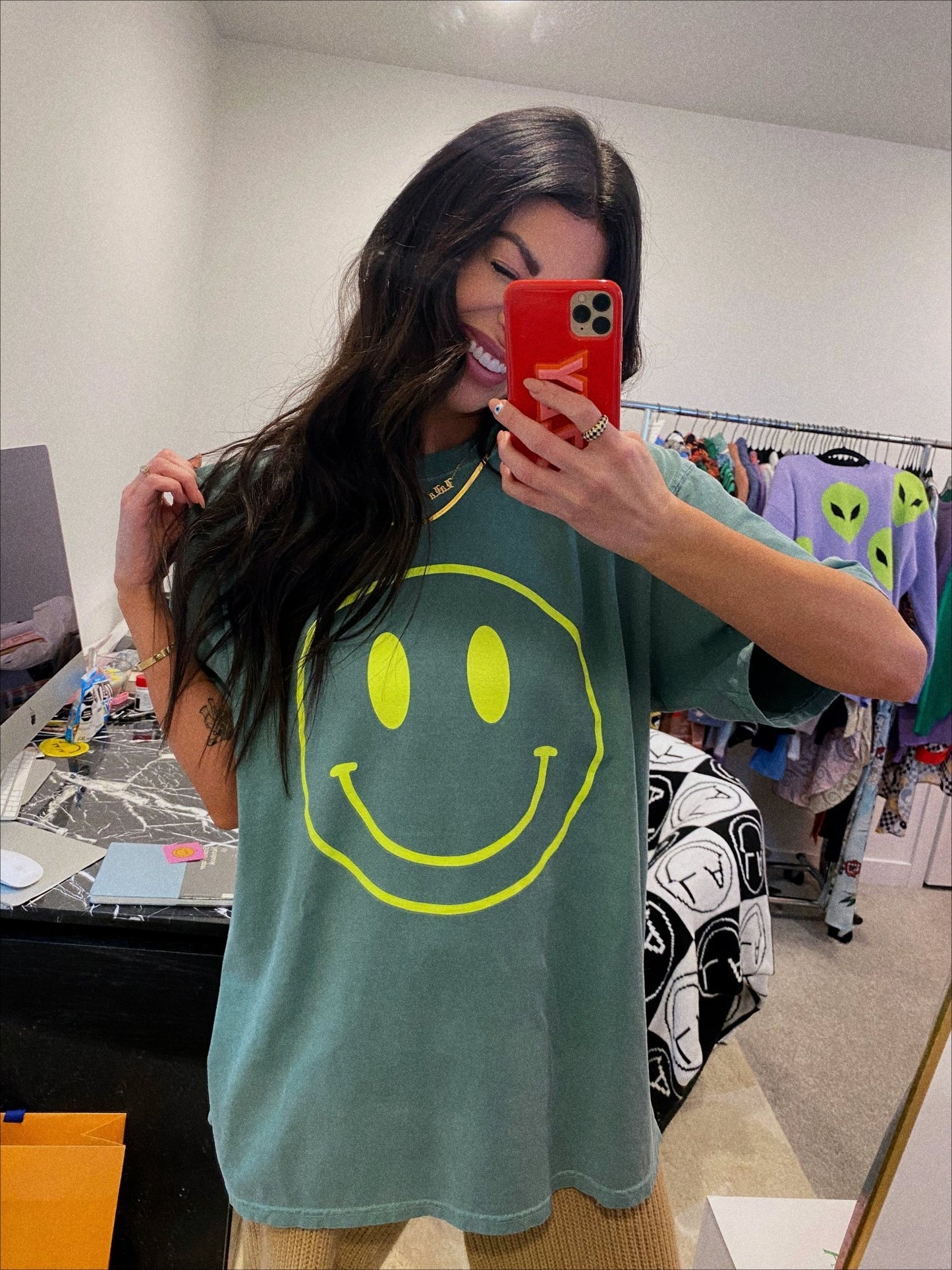 The World Needs Your Magic Oversized Tee in Sage + Neon