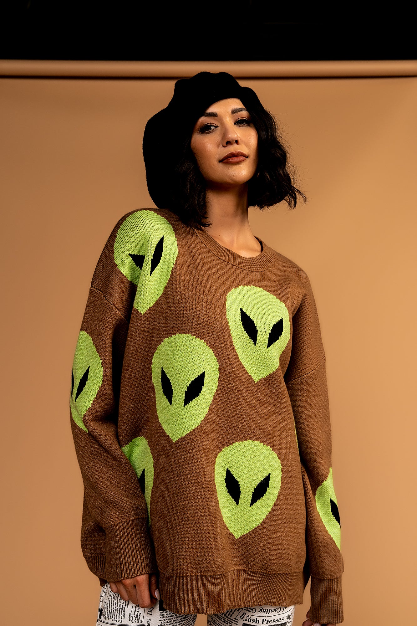 Too Cool For You Oversized Alien Knit in Coffee
