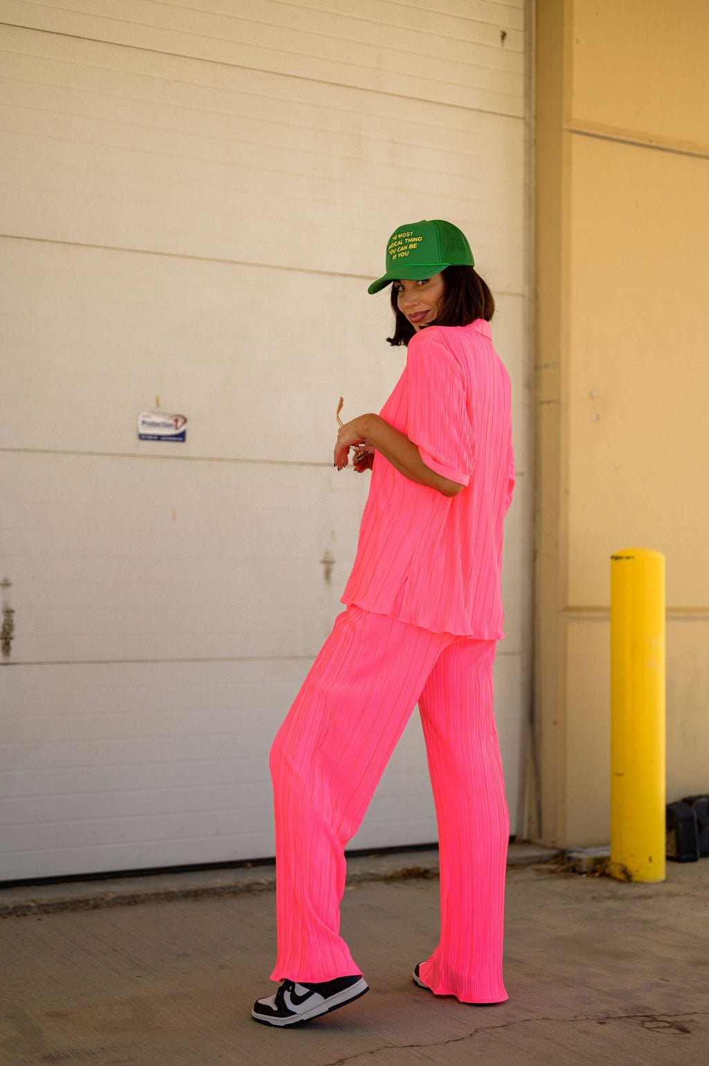 The World is Yours Plissé Set in Electric Pink