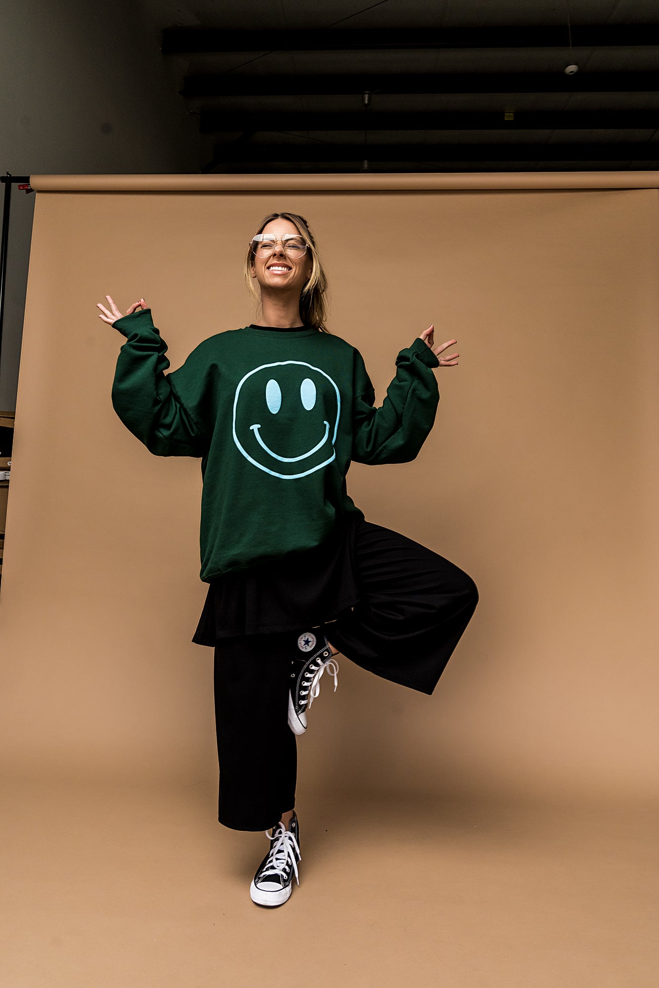 The World Needs Your Magic Puff Print Pullover in Emerald + Sky