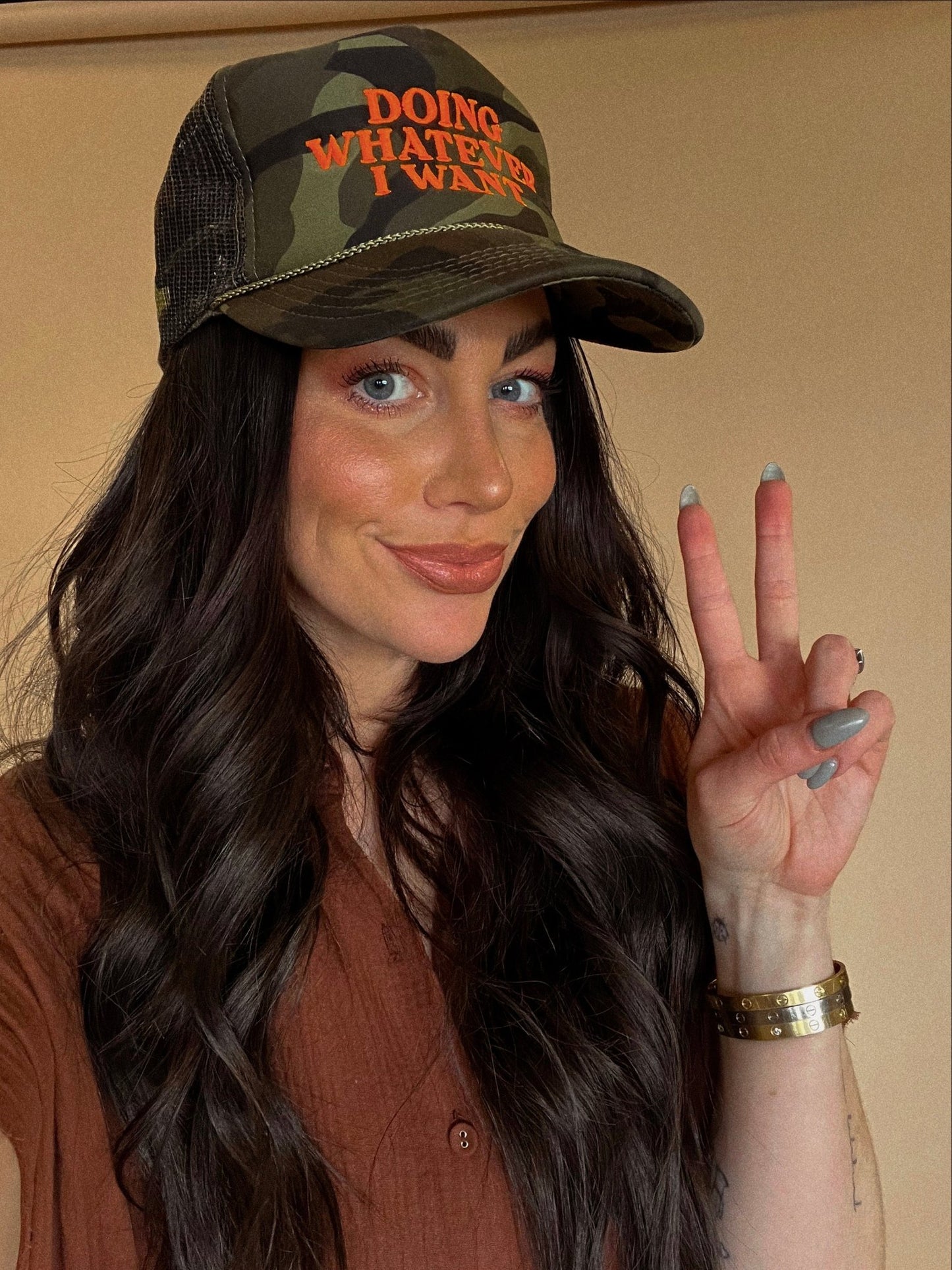 Doing Whatever I Want Embroidered Trucker Hat in Camo