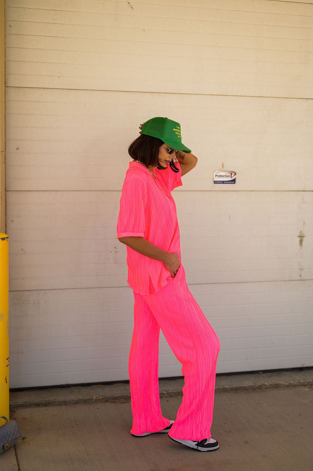 The World is Yours Plissé Set in Electric Pink
