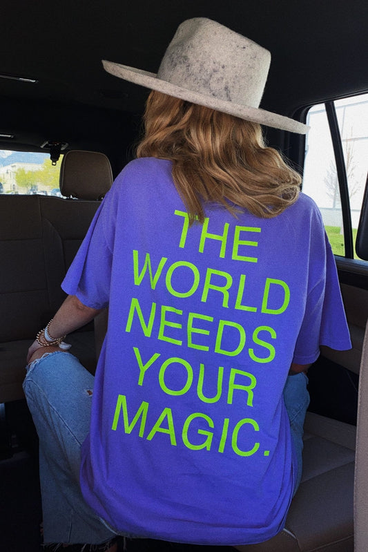 The World Needs Your Magic Tee in Lavender + Neon