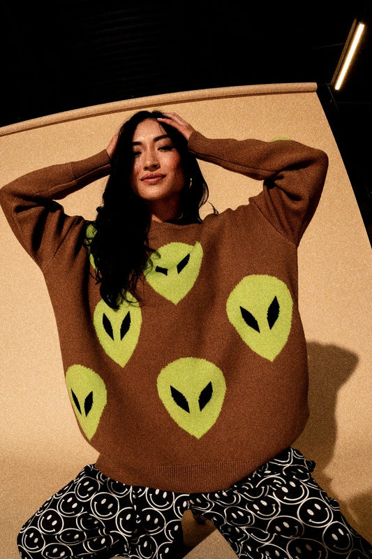 Too Cool For You Oversized Alien Knit in Coffee